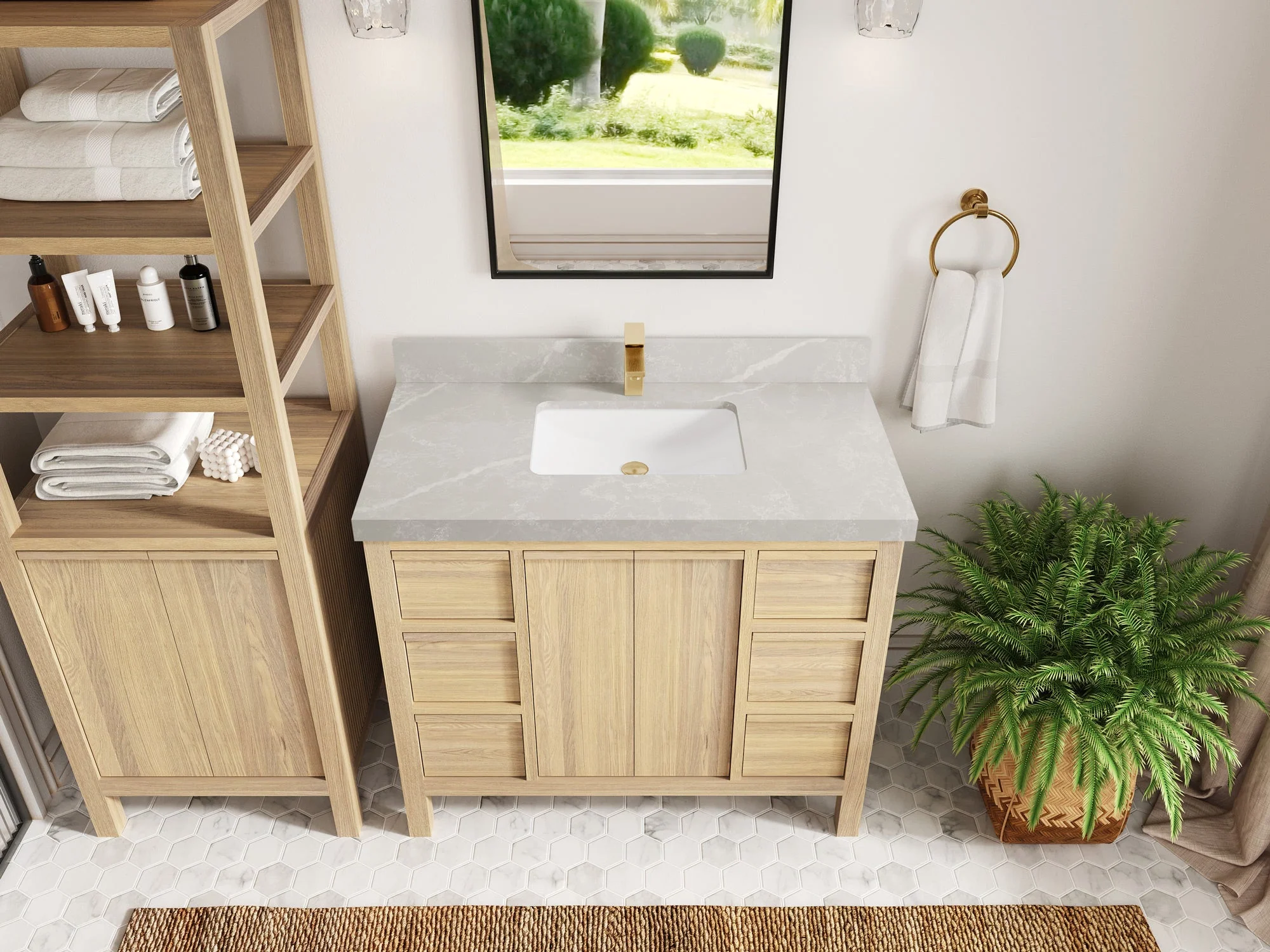 Elizabeth White Oak 42 in. W x 22 in. D Single Sink Bathroom Vanity - Image 36