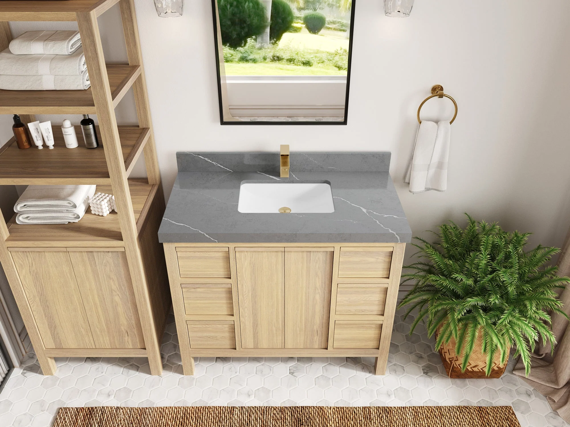 Elizabeth White Oak 42 in. W x 22 in. D Single Sink Bathroom Vanity - Image 38