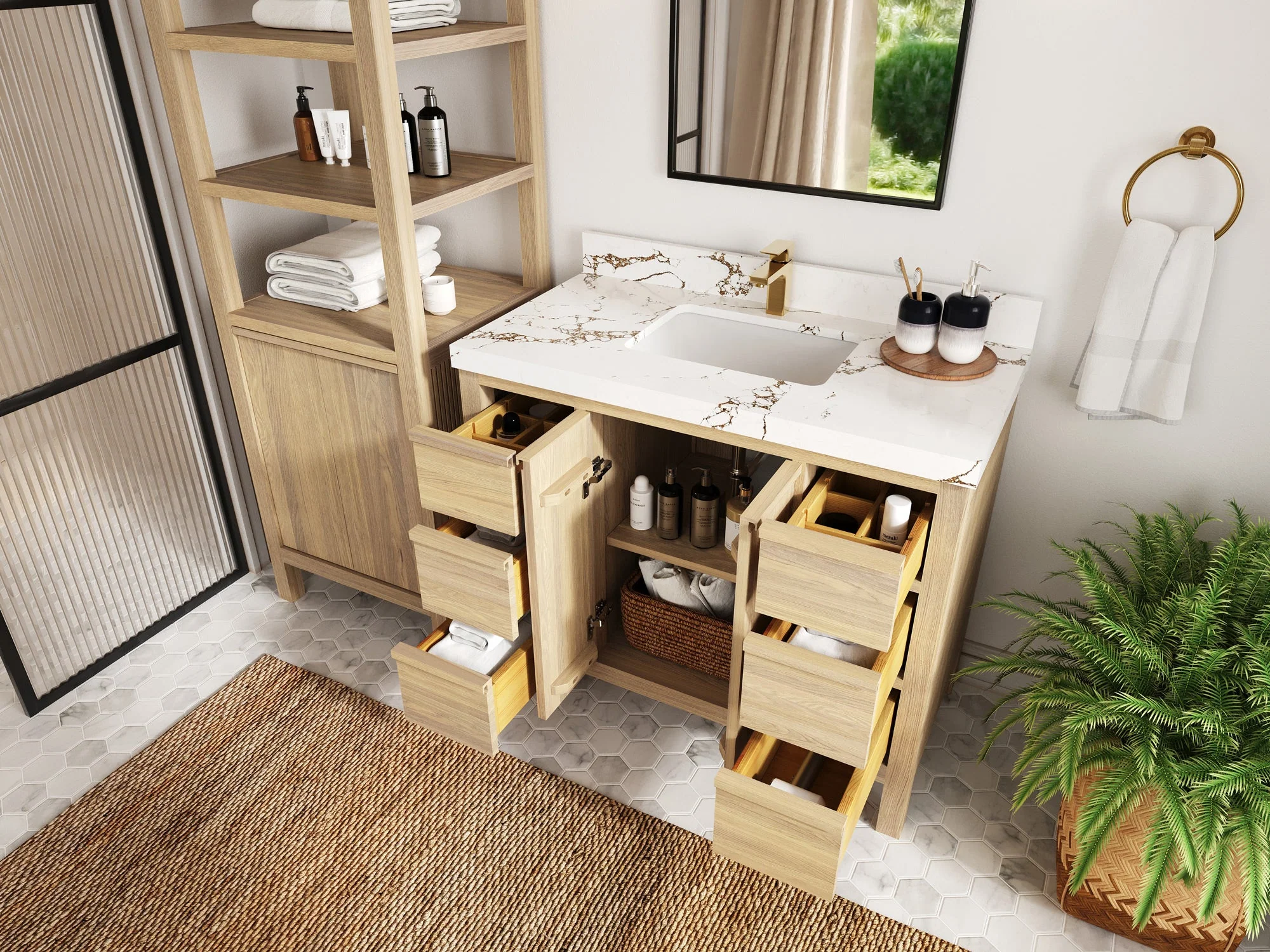 Elizabeth White Oak 42 in. W x 22 in. D Single Sink Bathroom Vanity - Image 4