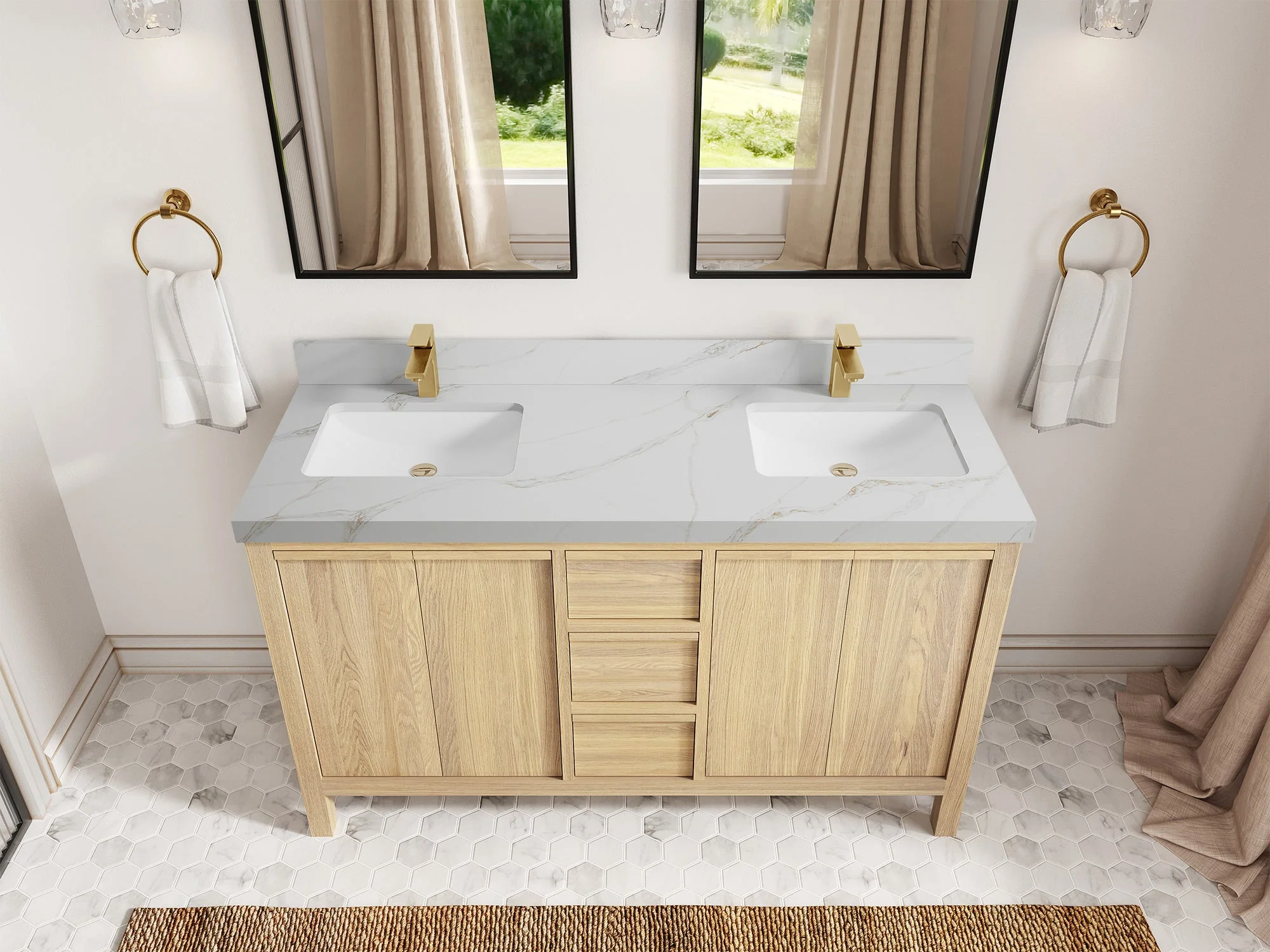 Elizabeth White Oak 60 in. W x 22 in. D Double Sink Bathroom Vanity - Image 17