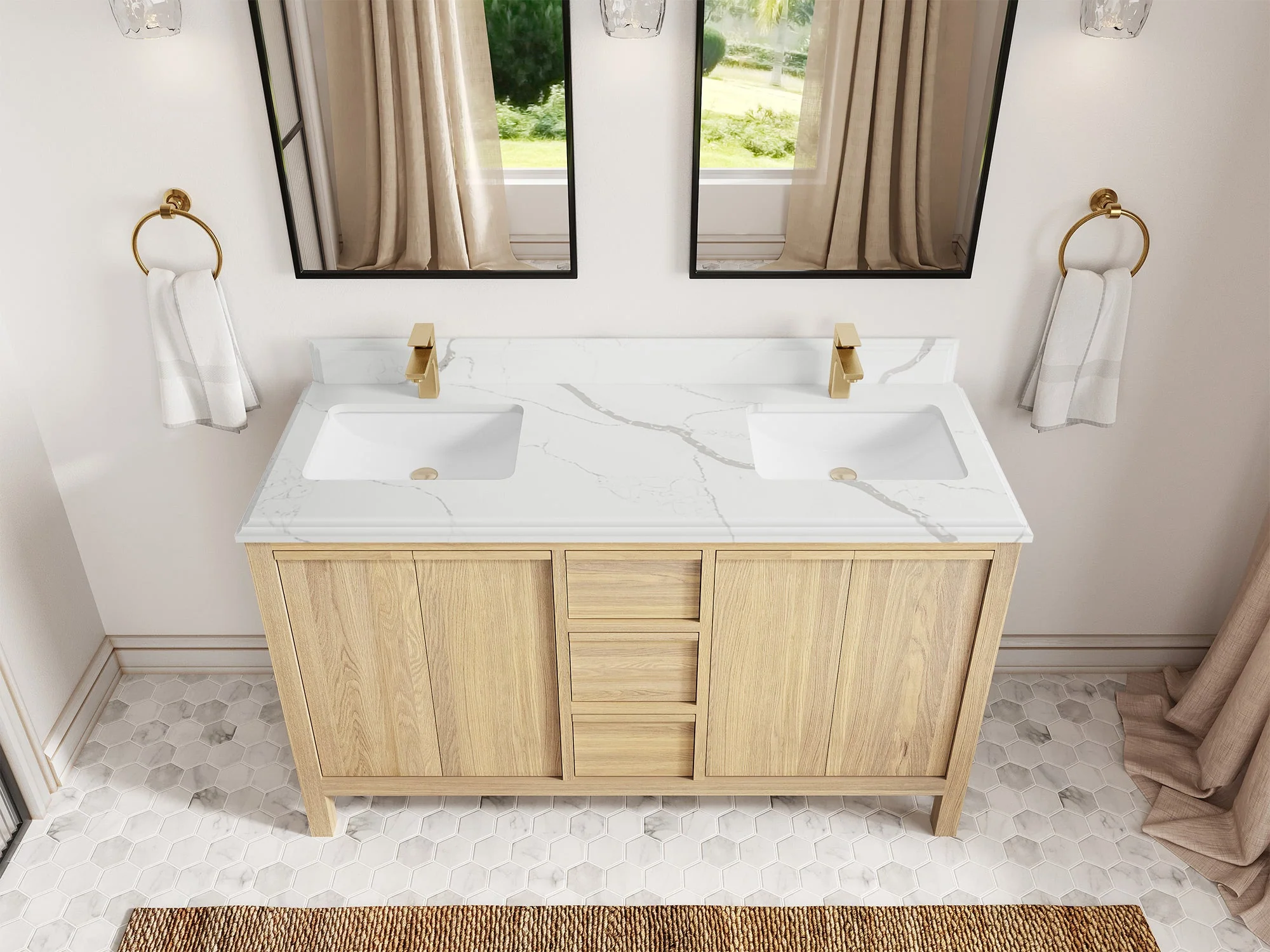 Elizabeth White Oak 60 in. W x 22 in. D Double Sink Bathroom Vanity - Image 23