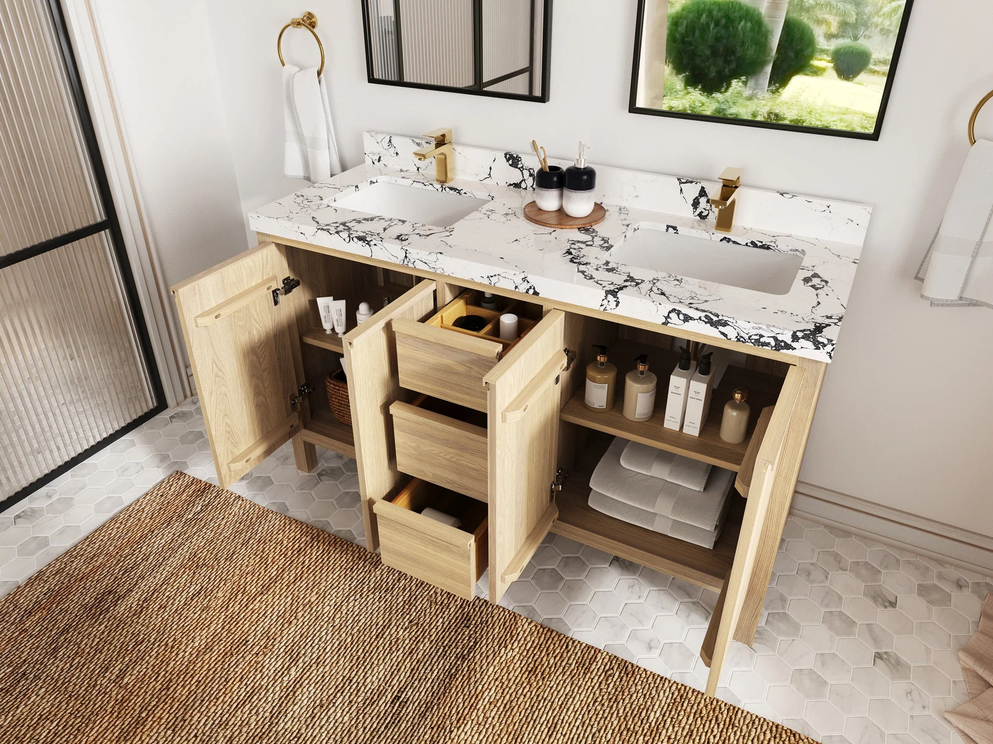 Elizabeth White Oak 60 in. W x 22 in. D Double Sink Bathroom Vanity - Image 3