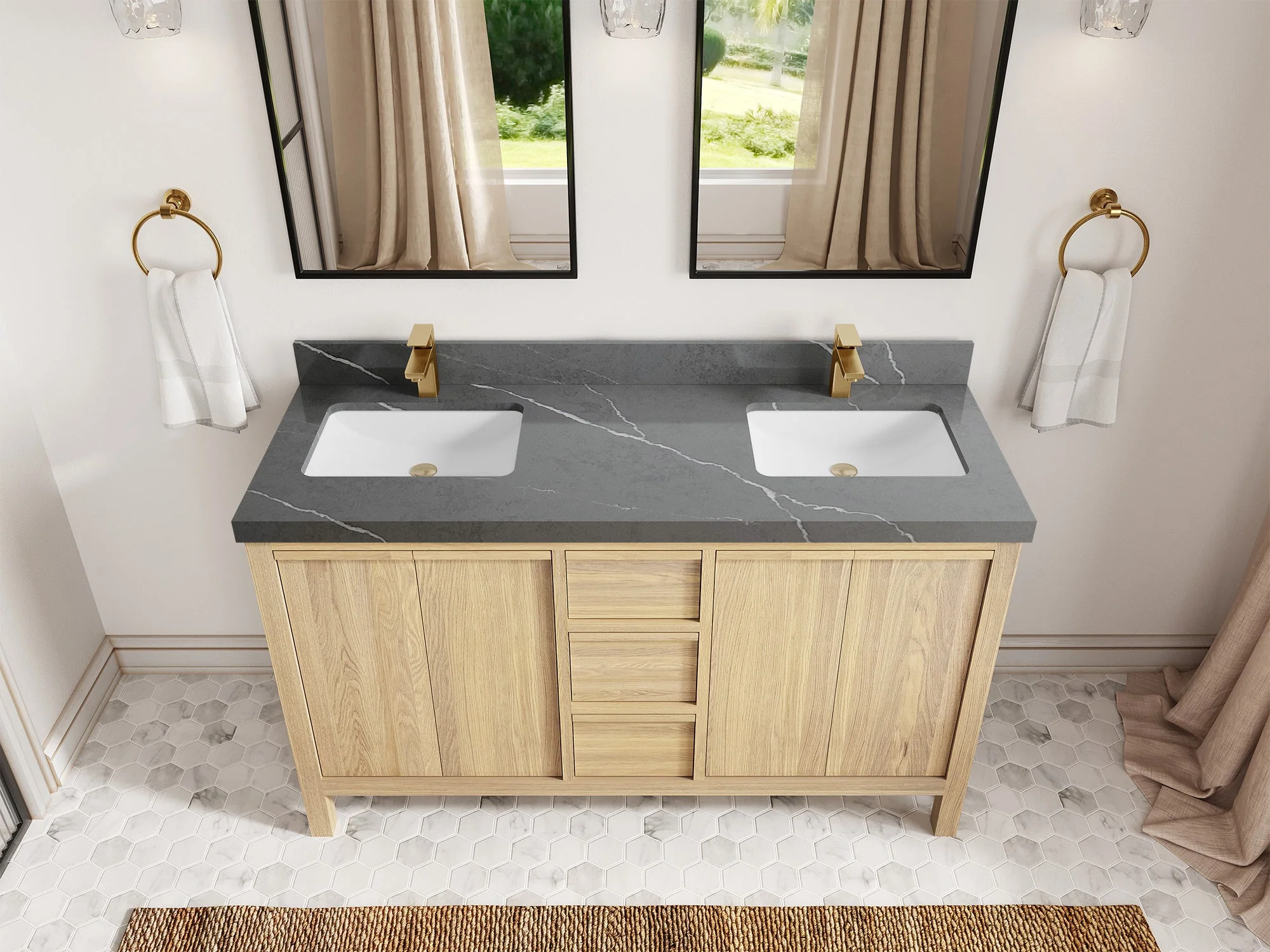 Elizabeth White Oak 60 in. W x 22 in. D Double Sink Bathroom Vanity - Image 33