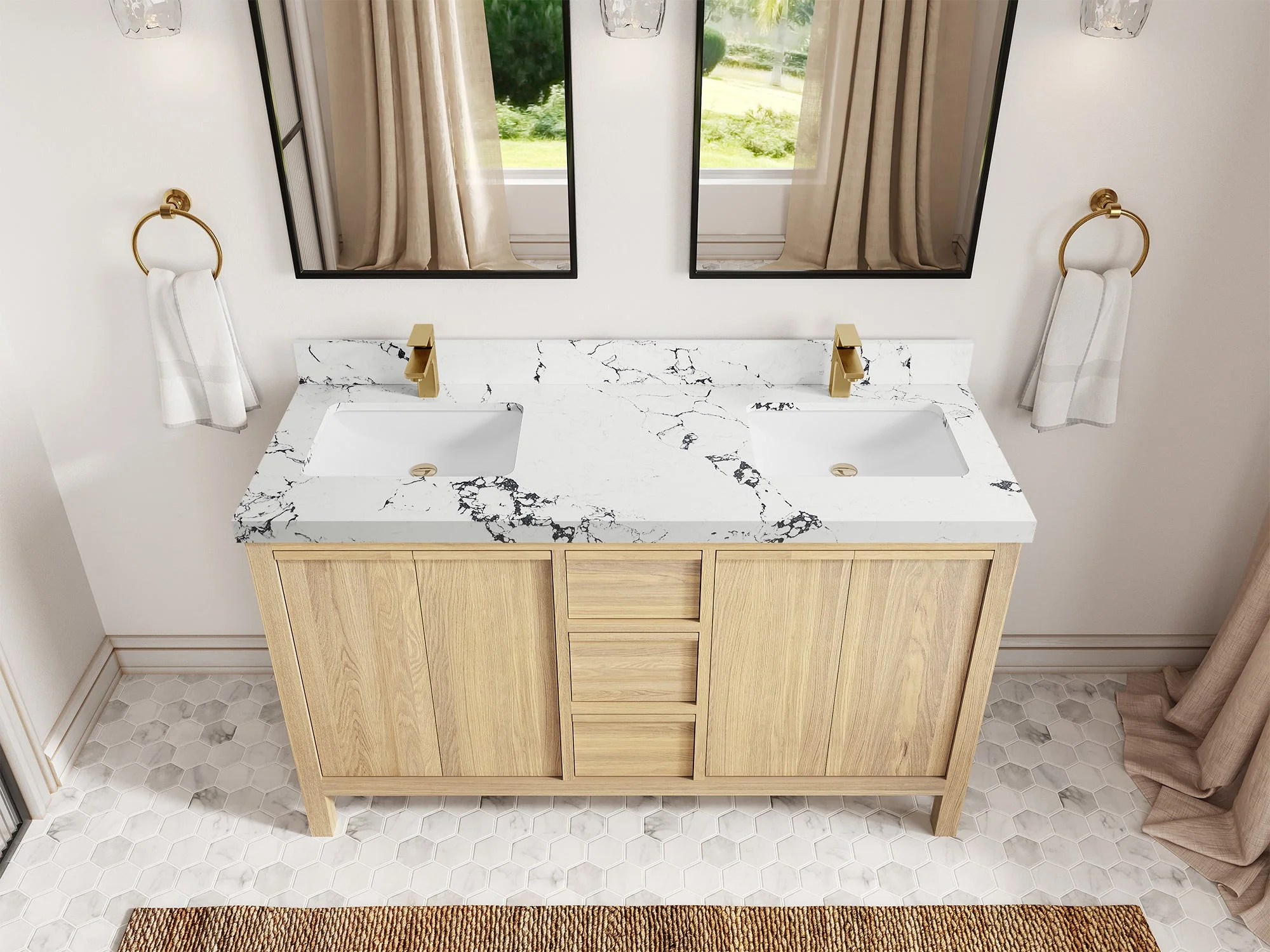 Elizabeth White Oak 60 in. W x 22 in. D Double Sink Bathroom Vanity - Image 39