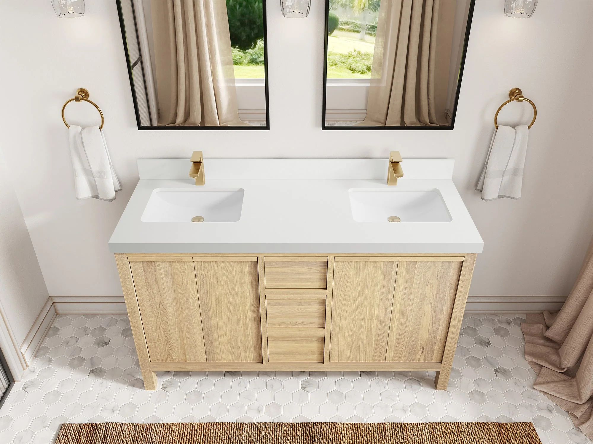 Elizabeth White Oak 60 in. W x 22 in. D Double Sink Bathroom Vanity - Image 43