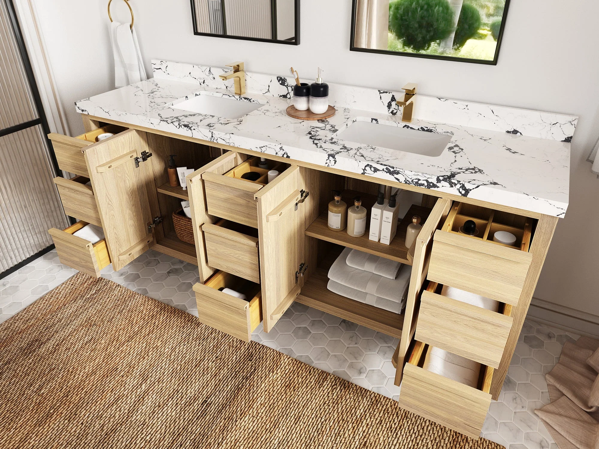 Elizabeth White Oak 84 in. W x 22 in. D Double Sink Bathroom Vanity - Image 3