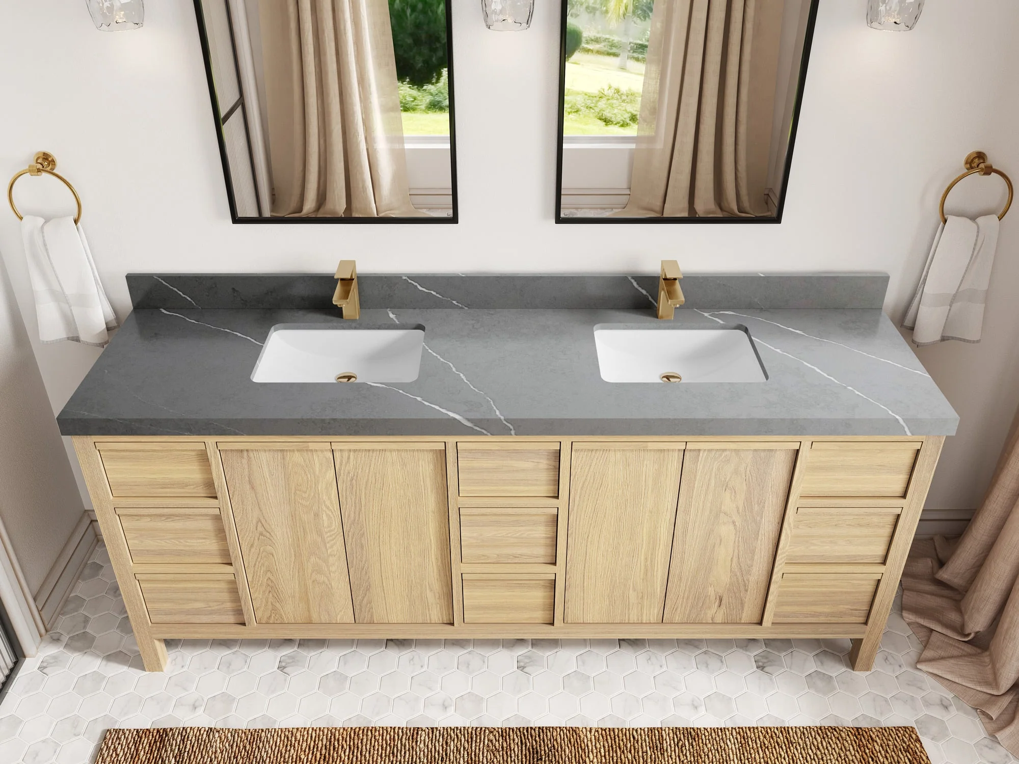 Elizabeth White Oak 84 in. W x 22 in. D Double Sink Bathroom Vanity - Image 38