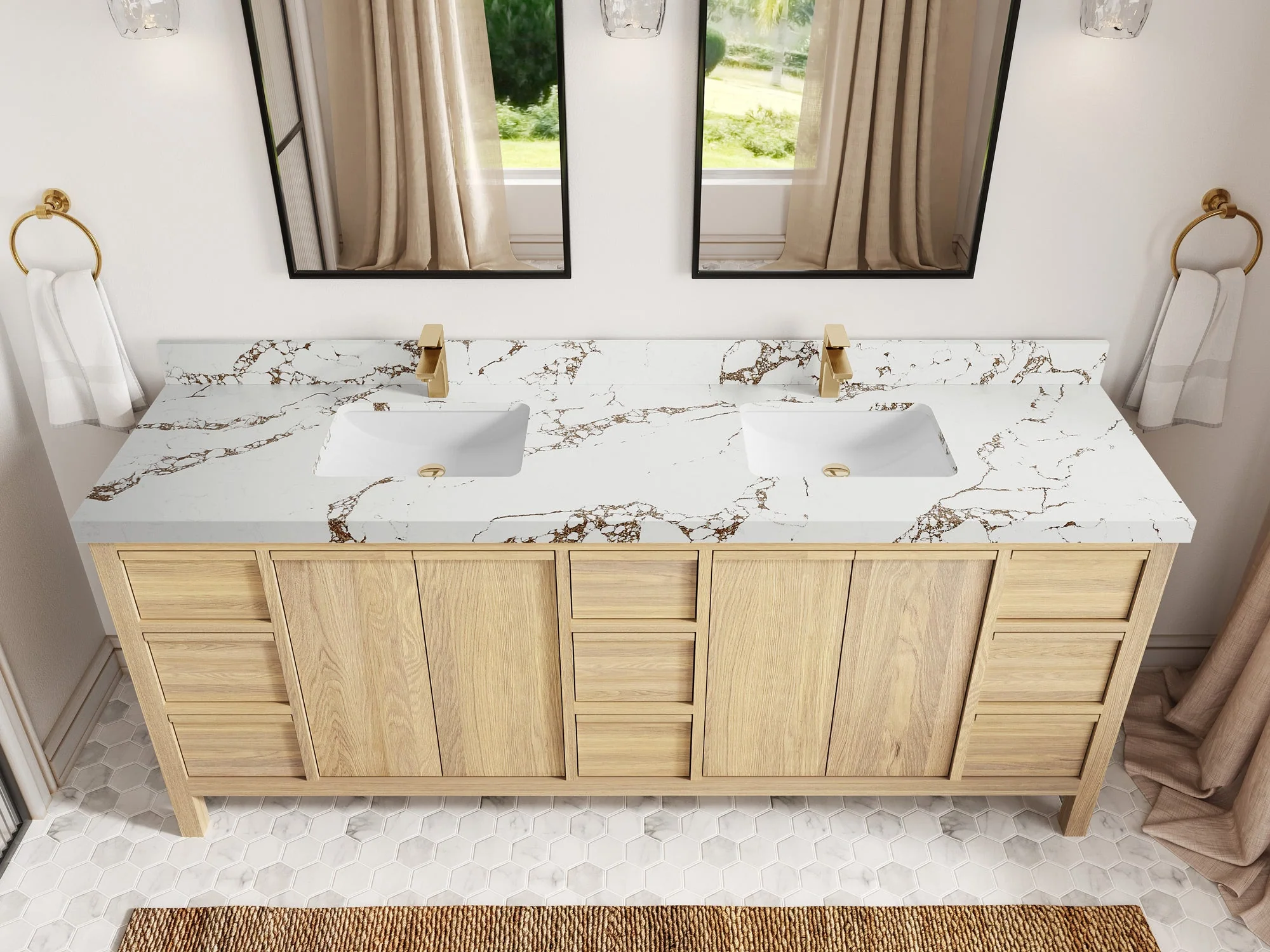 Elizabeth White Oak 84 in. W x 22 in. D Double Sink Bathroom Vanity - Image 40