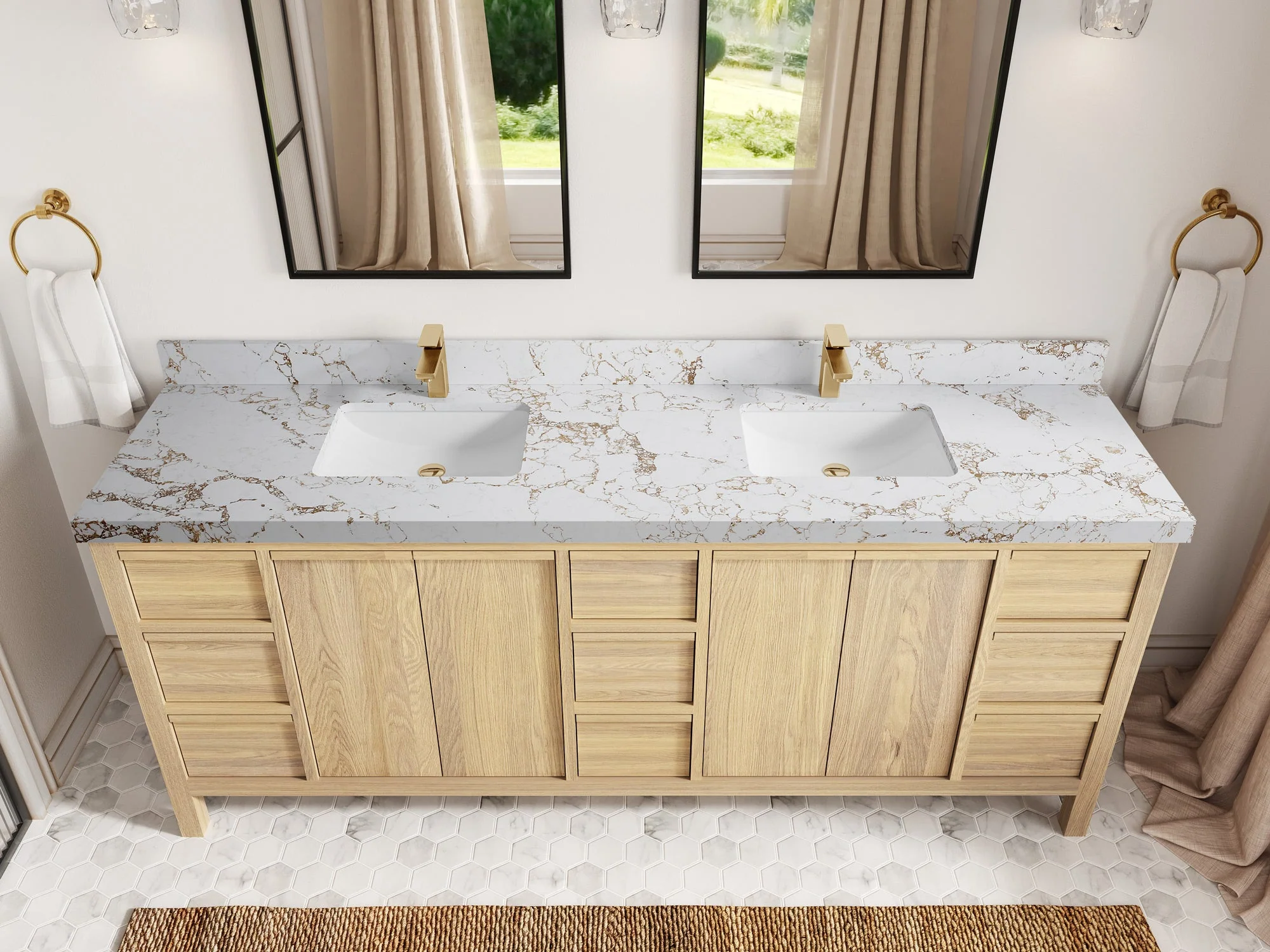 Elizabeth White Oak 84 in. W x 22 in. D Double Sink Bathroom Vanity - Image 42
