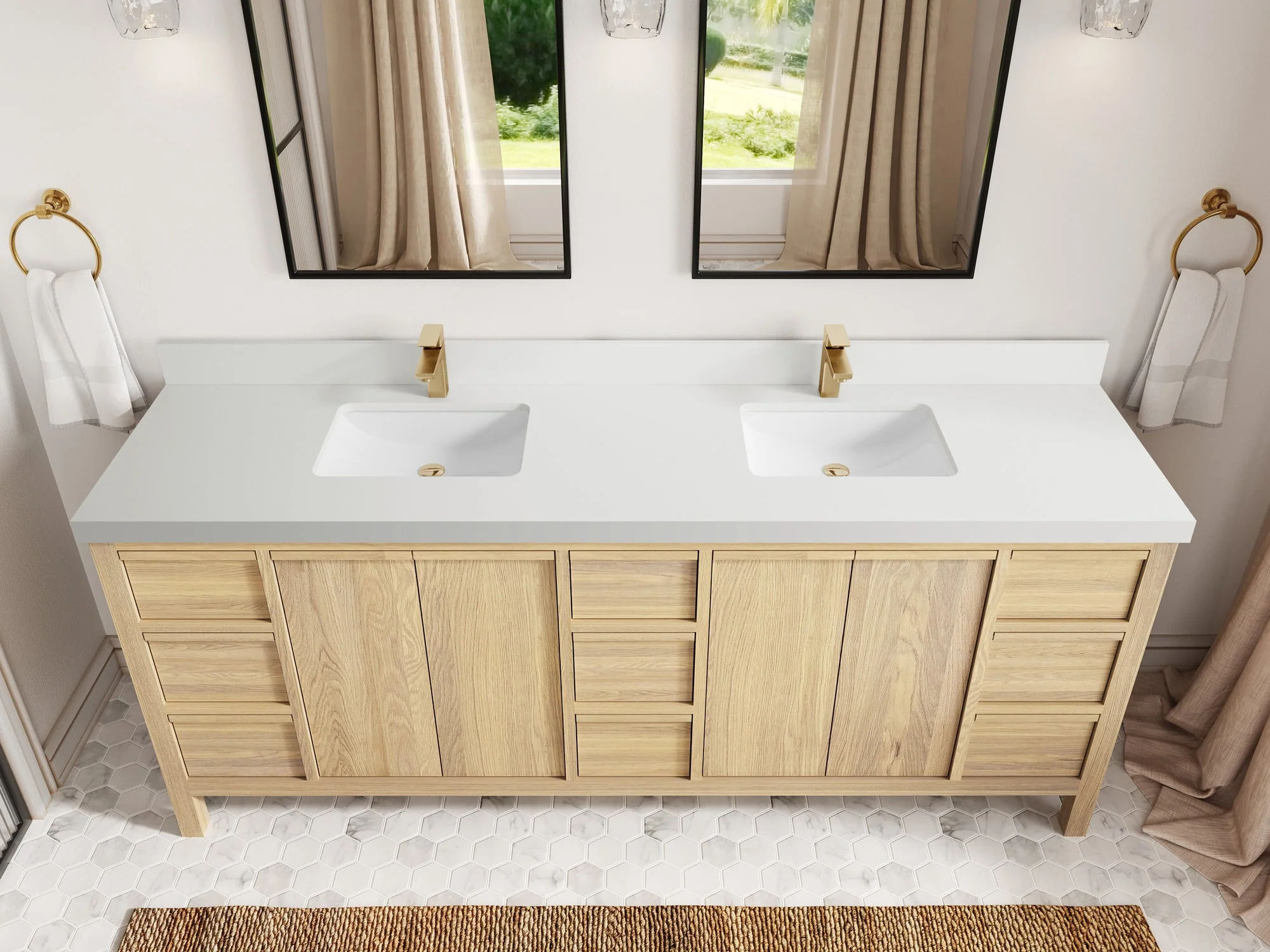 Elizabeth White Oak 84 in. W x 22 in. D Double Sink Bathroom Vanity - Image 48