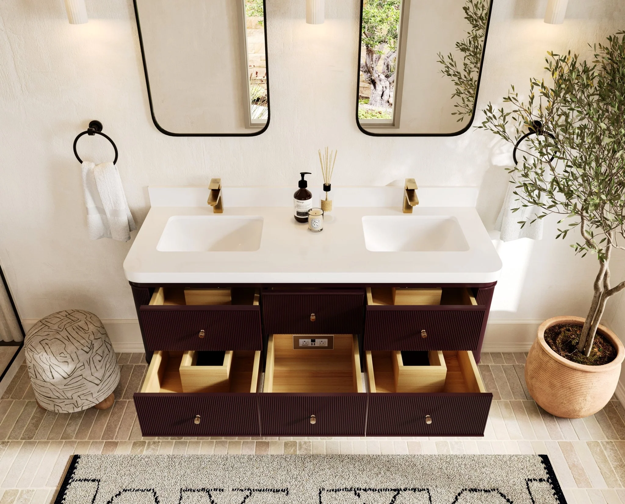 Hampton Floating 60 in. W x 22 in. D Double Sink Bathroom Vanity - Image 5