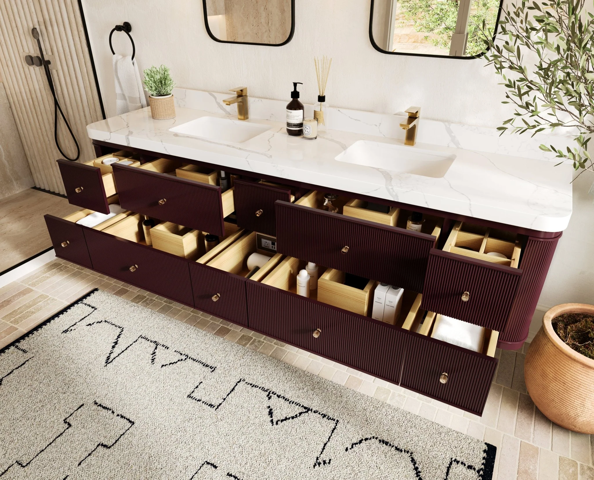 Hampton Floating 84 in. W x 22 in. D Double Sink Bathroom Vanity - Image 3