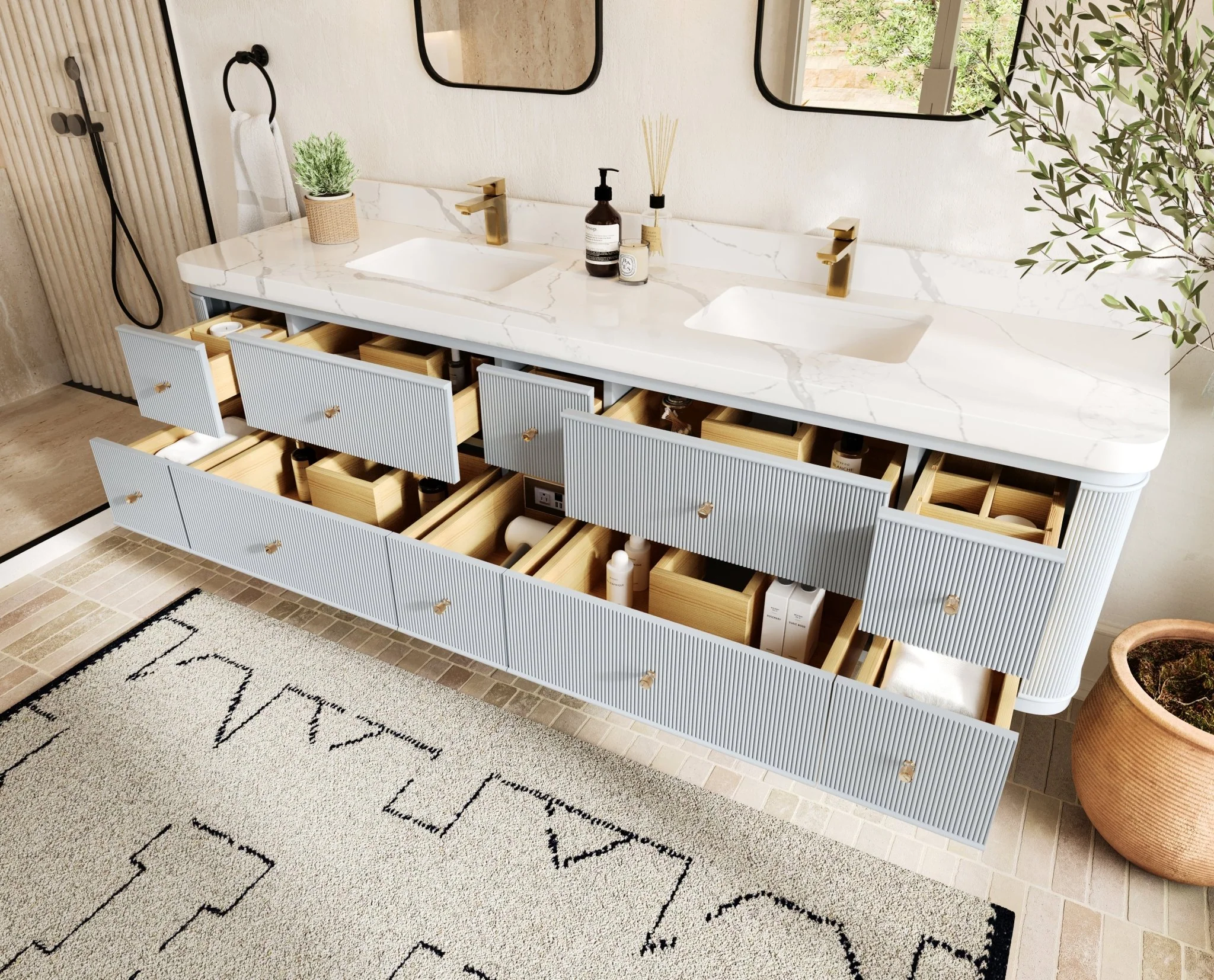 Hampton Floating 84 in. W x 22 in. D Double Sink Bathroom Vanity - Image 4