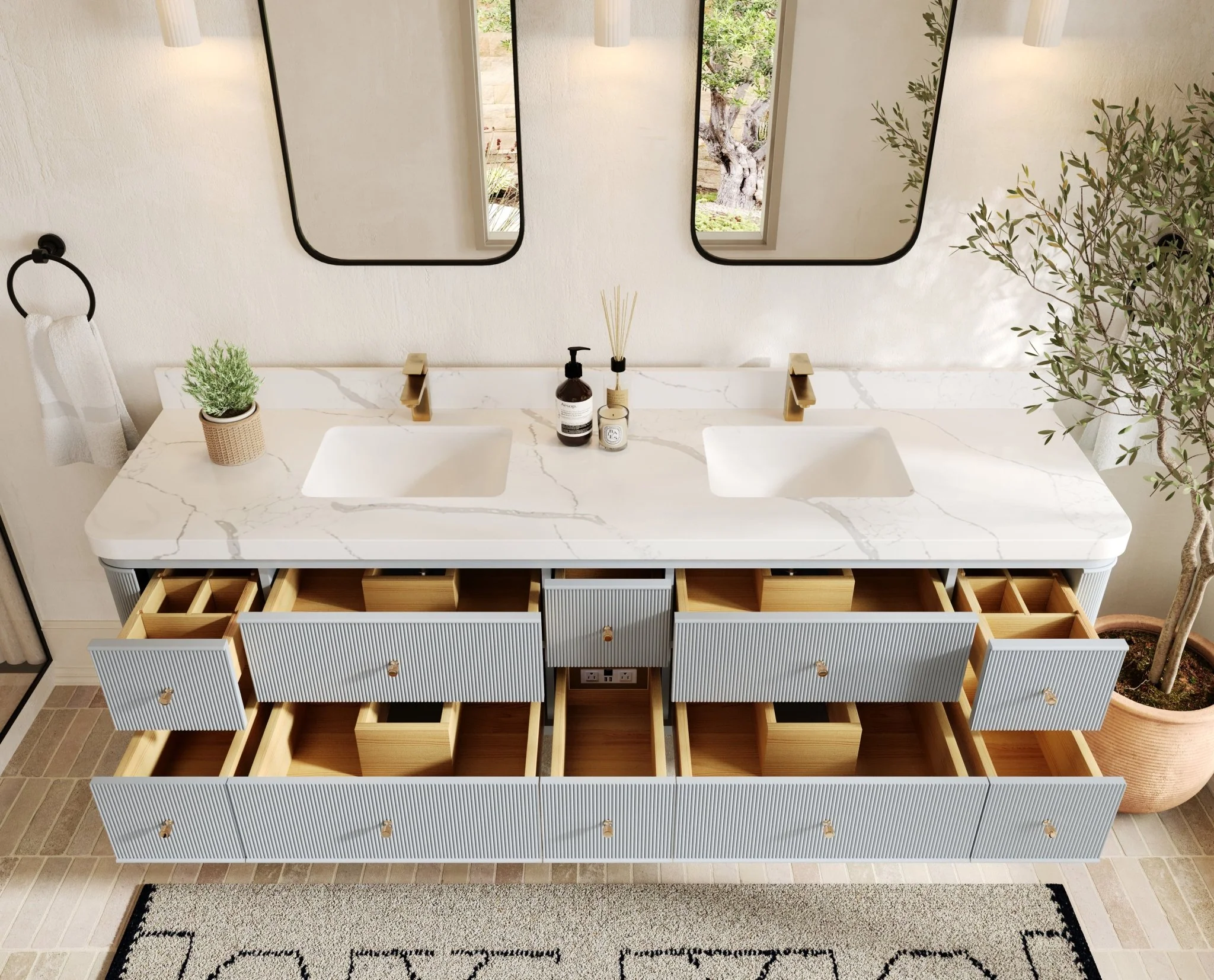 Hampton Floating 84 in. W x 22 in. D Double Sink Bathroom Vanity - Image 5