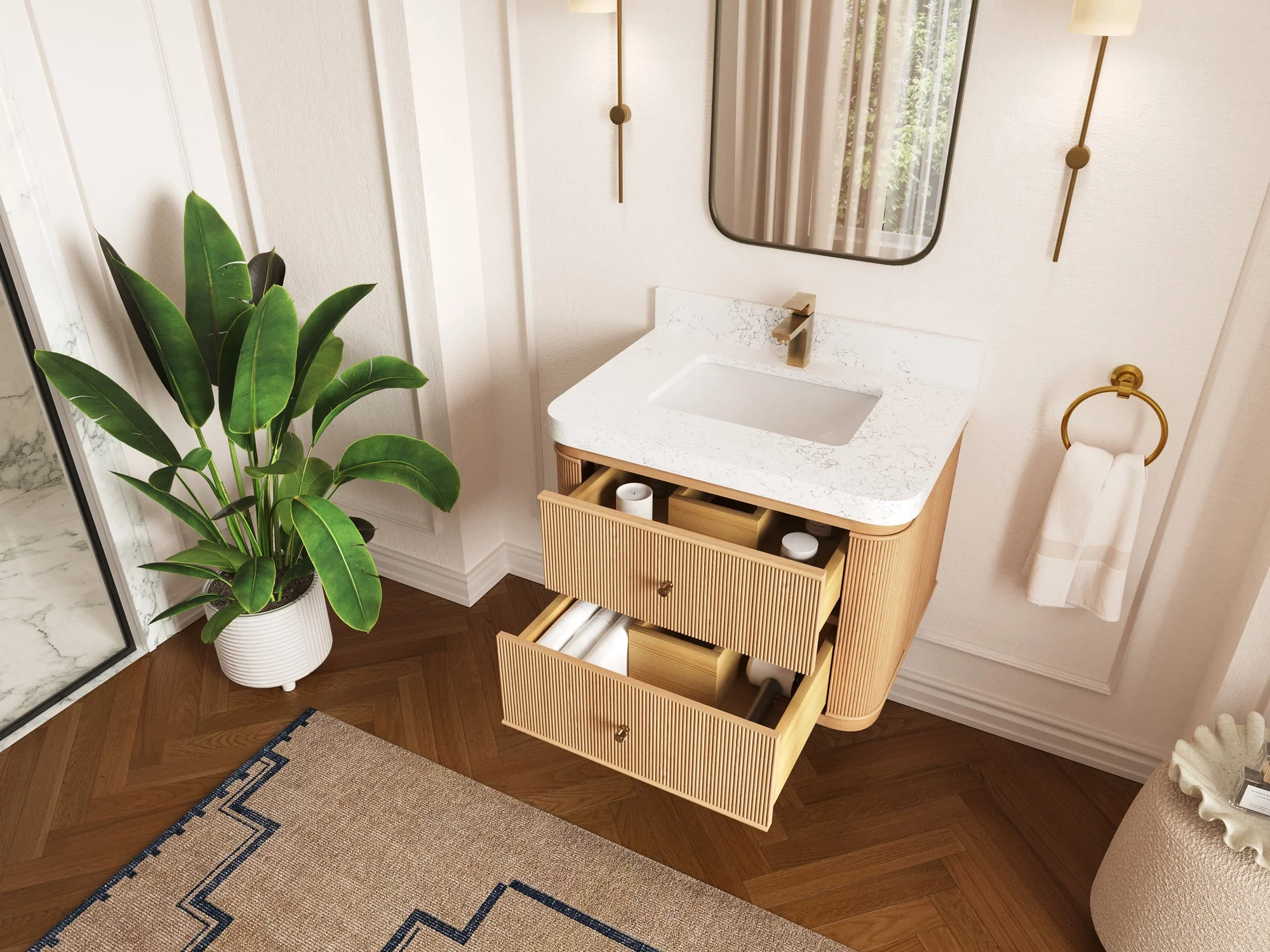 Hampton Floating White Oak 30 in. W x 22 in. D Single Sink Bathroom Vanity - Image 3