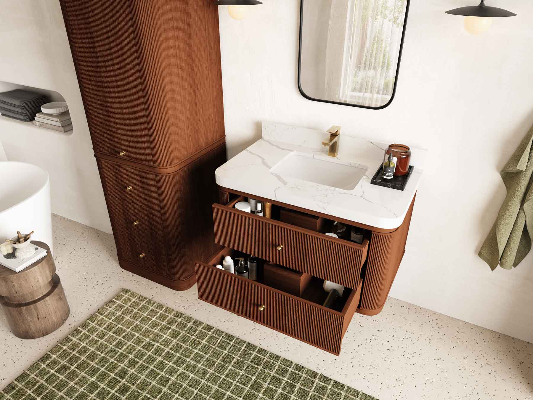 Hampton Floating Teak 36 in. W x 22 in. D Center Sink Bathroom Vanity - Image 3