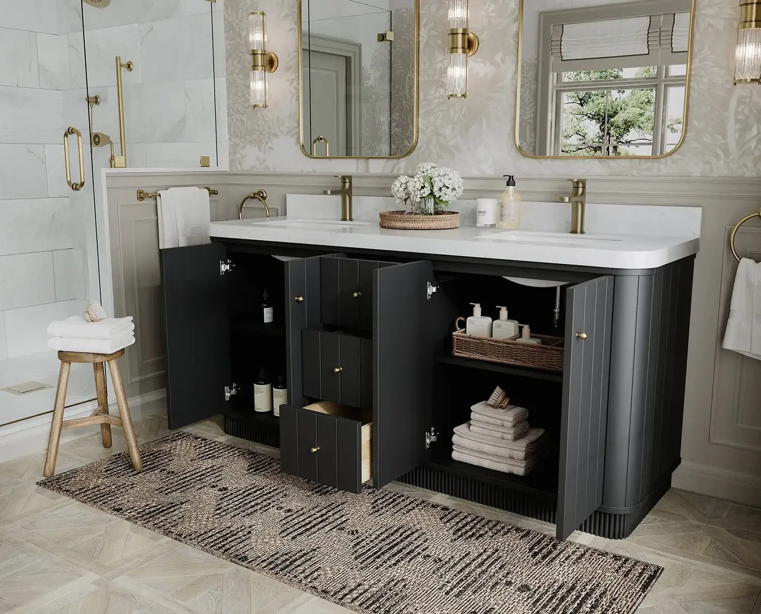 Houston 72 in. W x 22 in. D Free Standing Curved Edge Double Sink Bathroom Vanity - Image 3