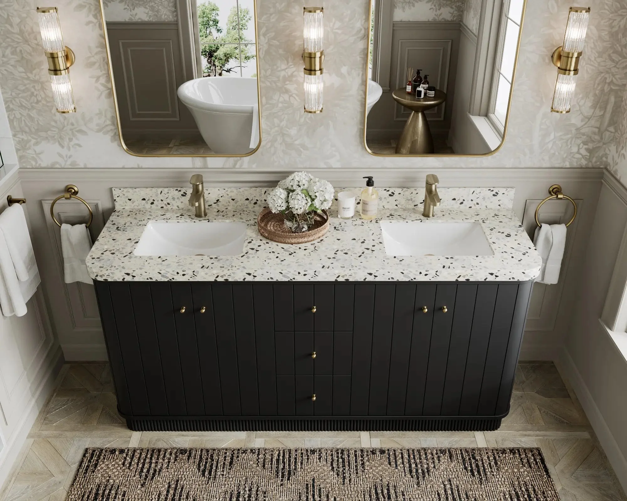 Houston 72 in. W x 22 in. D Free Standing Curved Edge Double Sink Bathroom Vanity - Image 7