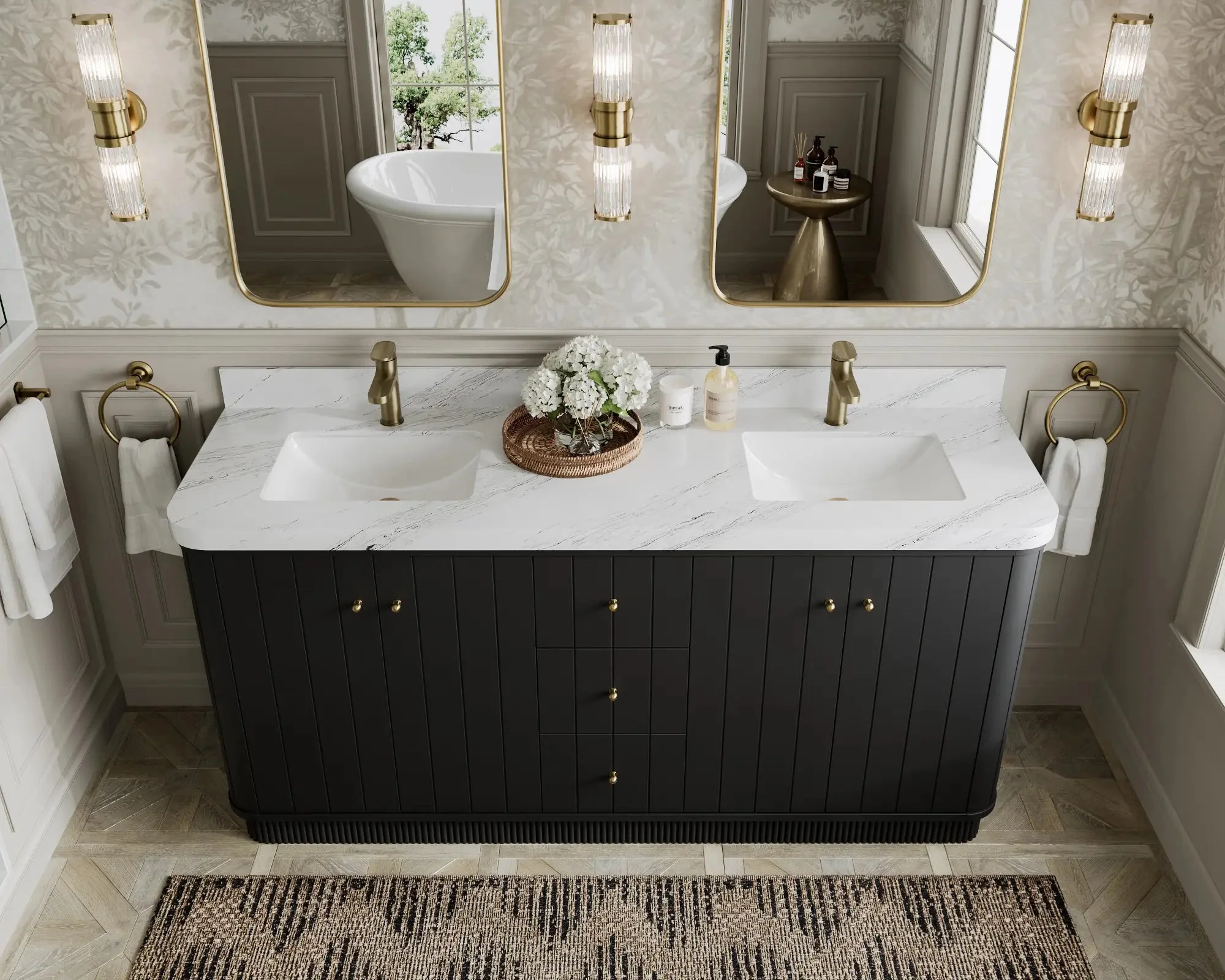 Houston 72 in. W x 22 in. D Free Standing Curved Edge Double Sink Bathroom Vanity - Image 8