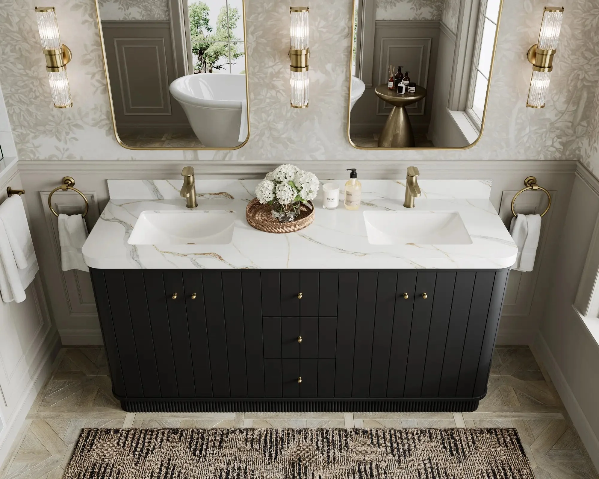 Houston 72 in. W x 22 in. D Free Standing Curved Edge Double Sink Bathroom Vanity - Image 9