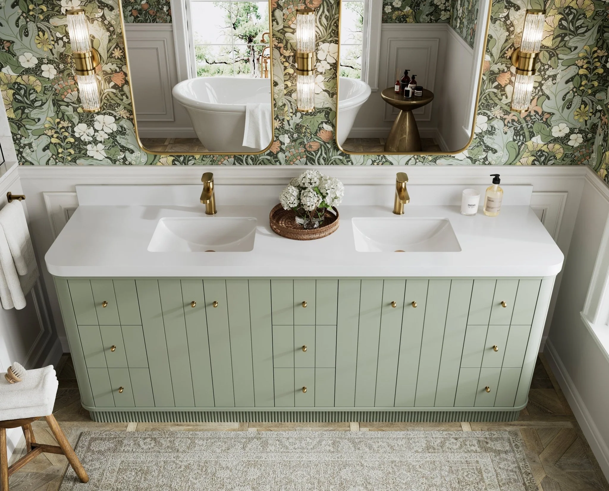 Houston 84 in. W x 22 in. D Free Standing Curved Edge Double Sink Bathroom Vanity - Image 14
