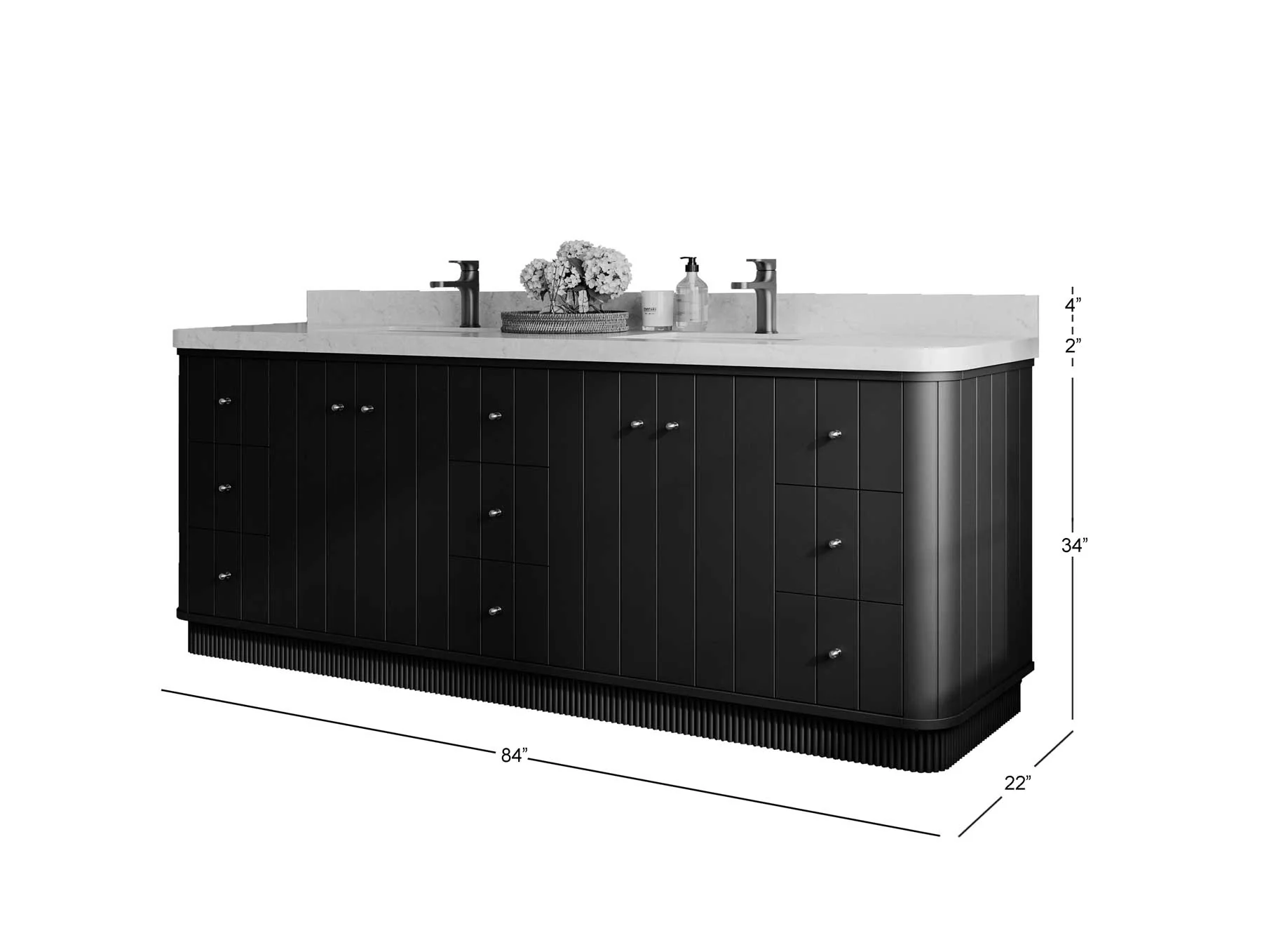 Houston 84 in. W x 22 in. D Free Standing Curved Edge Double Sink Bathroom Vanity - Image 5