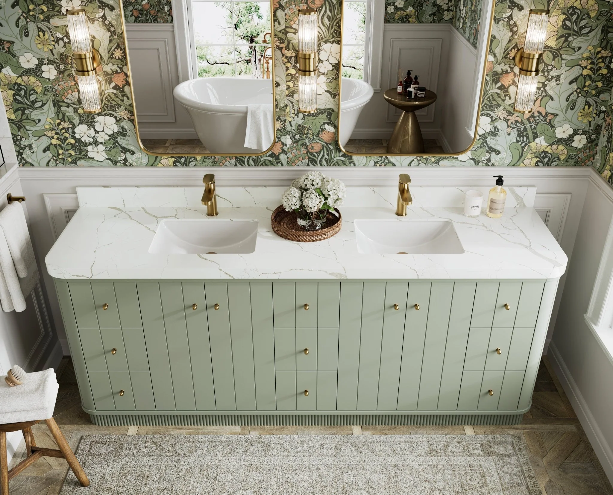 Houston 84 in. W x 22 in. D Free Standing Curved Edge Double Sink Bathroom Vanity - Image 6