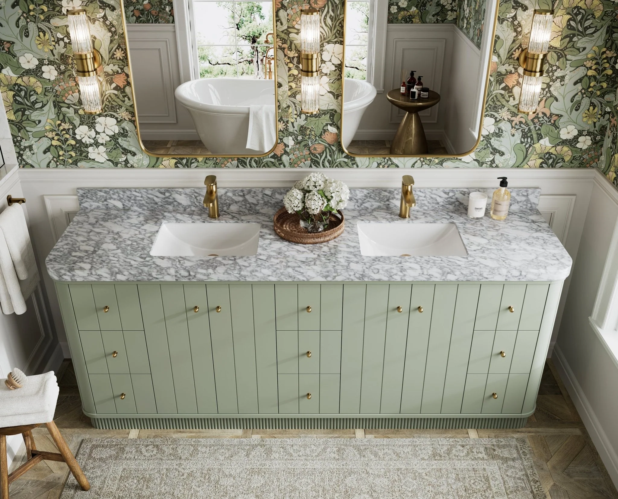 Houston 84 in. W x 22 in. D Free Standing Curved Edge Double Sink Bathroom Vanity - Image 9