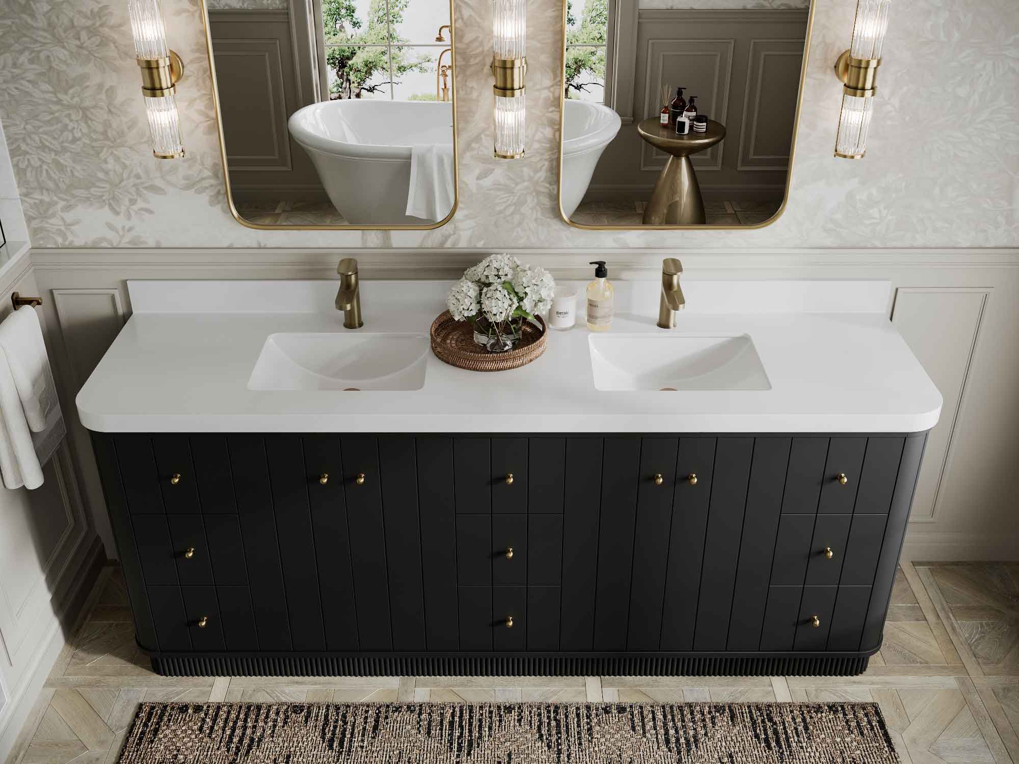 Houston 84 in. W x 22 in. D Free Standing Curved Edge Double Sink Bathroom Vanity - Image 19