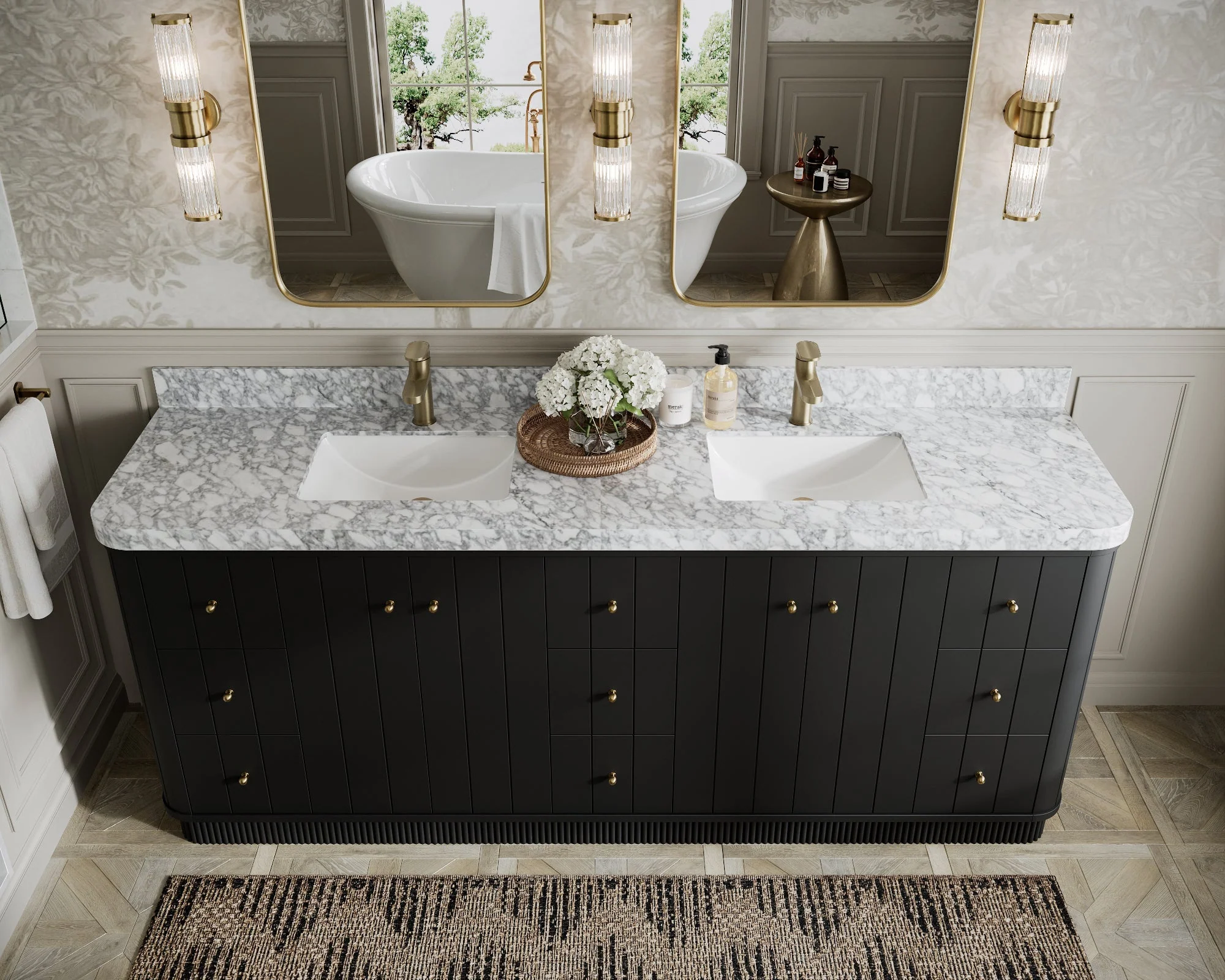 Houston 84 in. W x 22 in. D Free Standing Curved Edge Double Sink Bathroom Vanity - Image 23