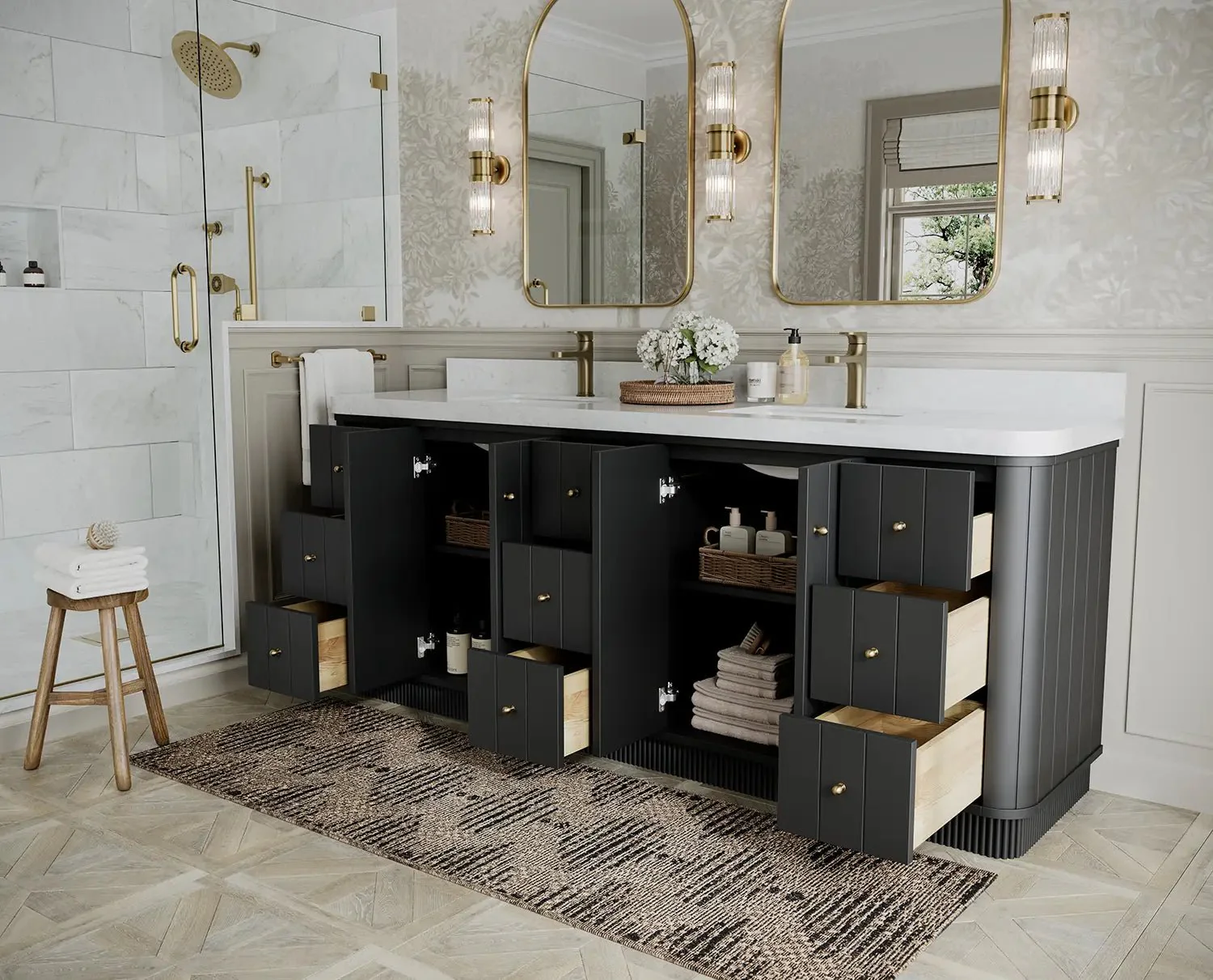 Houston 84 in. W x 22 in. D Free Standing Curved Edge Double Sink Bathroom Vanity - Image 3