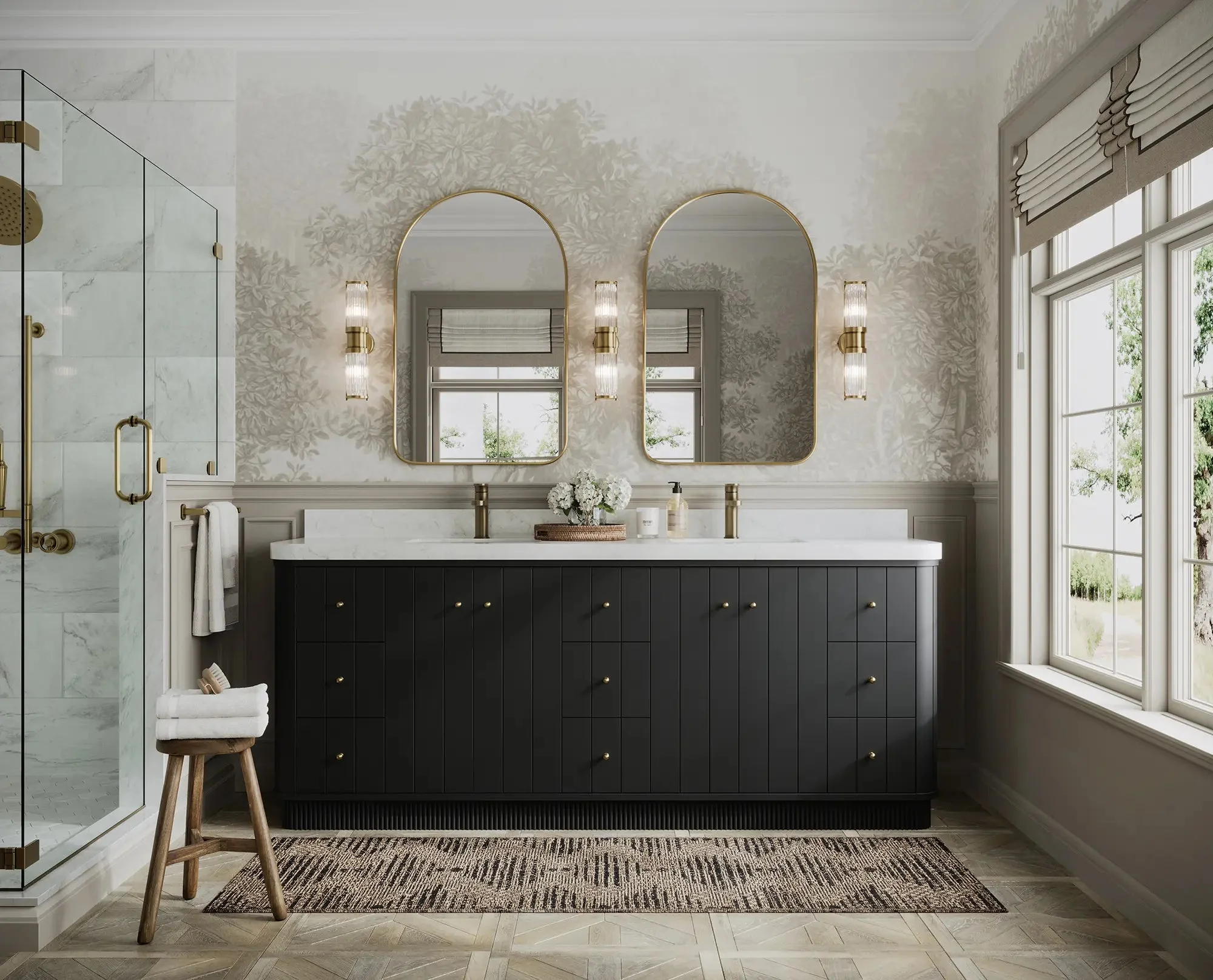 Houston 84 in. W x 22 in. D Free Standing Curved Edge Double Sink Bathroom Vanity - Image 4