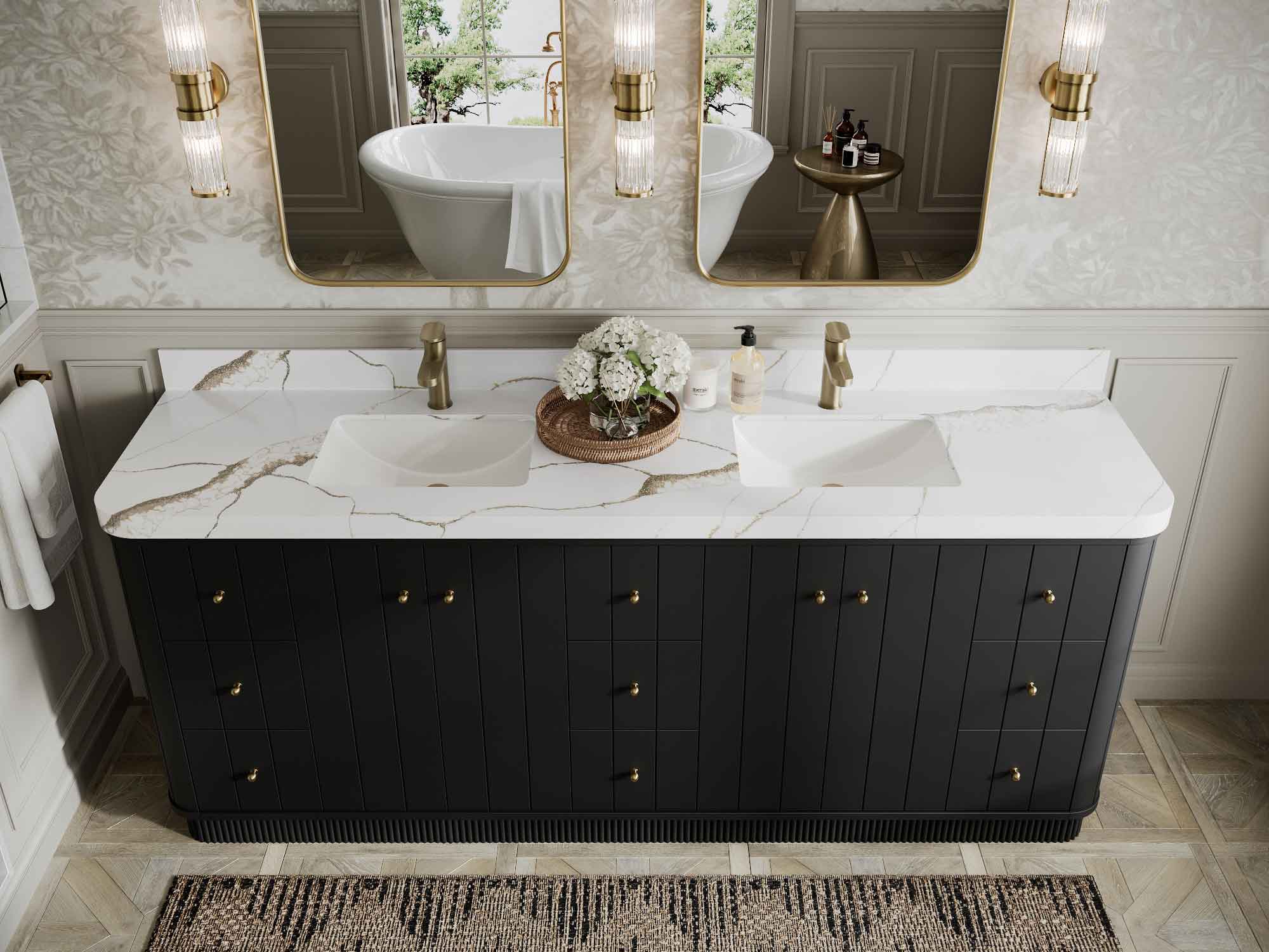 Houston 84 in. W x 22 in. D Free Standing Curved Edge Double Sink Bathroom Vanity - Image 6