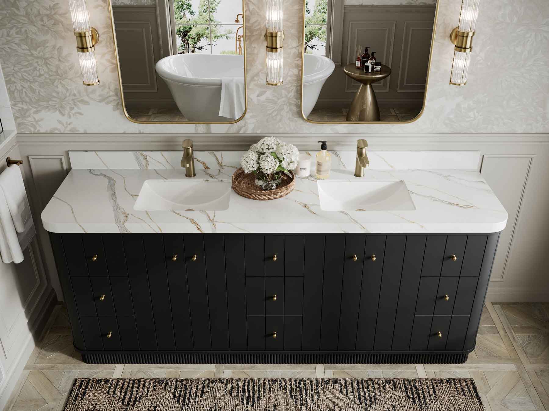 Houston 84 in. W x 22 in. D Free Standing Curved Edge Double Sink Bathroom Vanity - Image 8