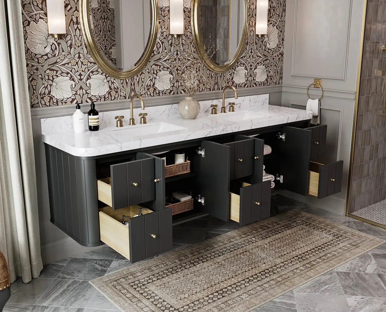 Houston Floating 84 in. W x 22 in. D Double Sink Bathroom Vanity - Image 3