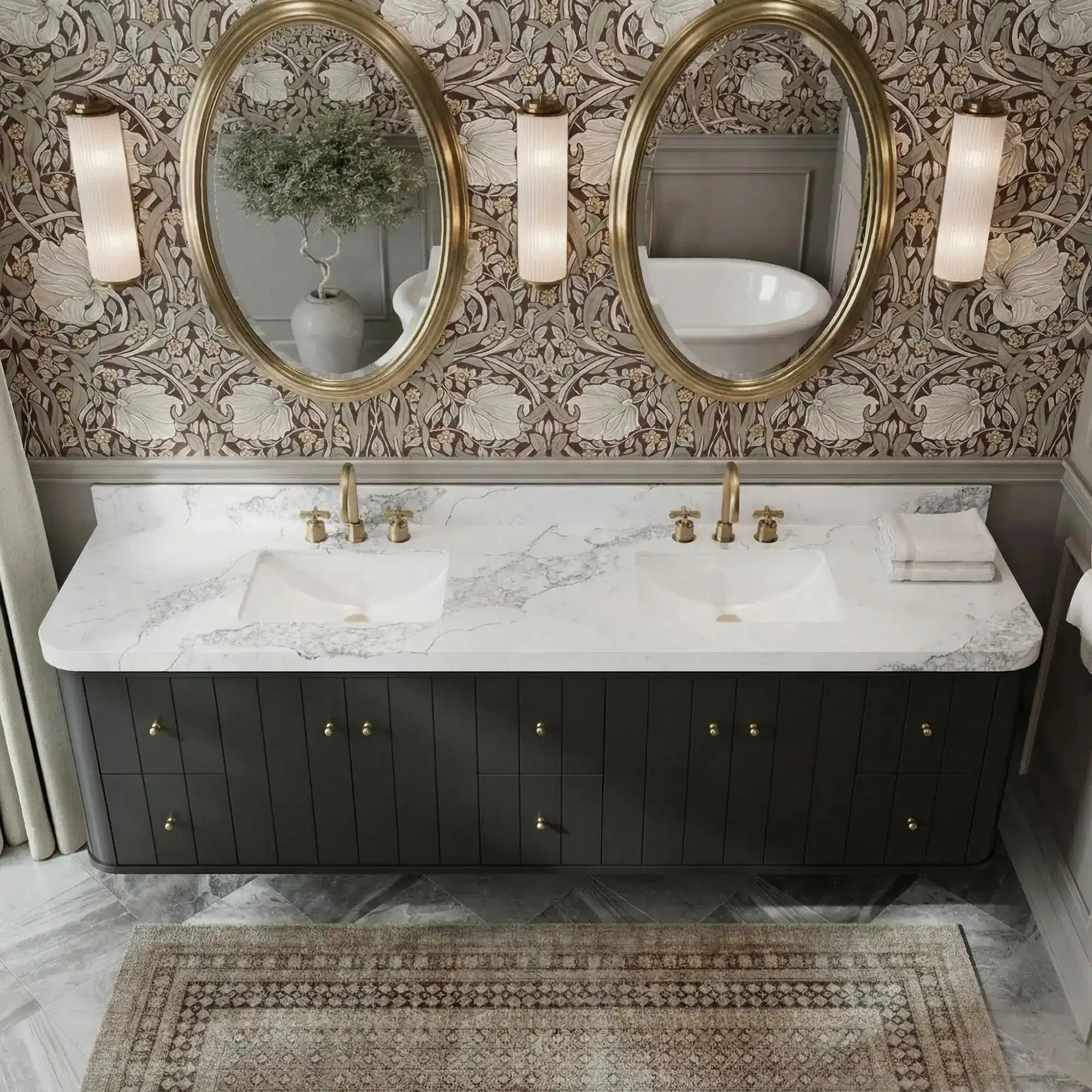 Houston Floating 84 in. W x 22 in. D Double Sink Bathroom Vanity - Image 9