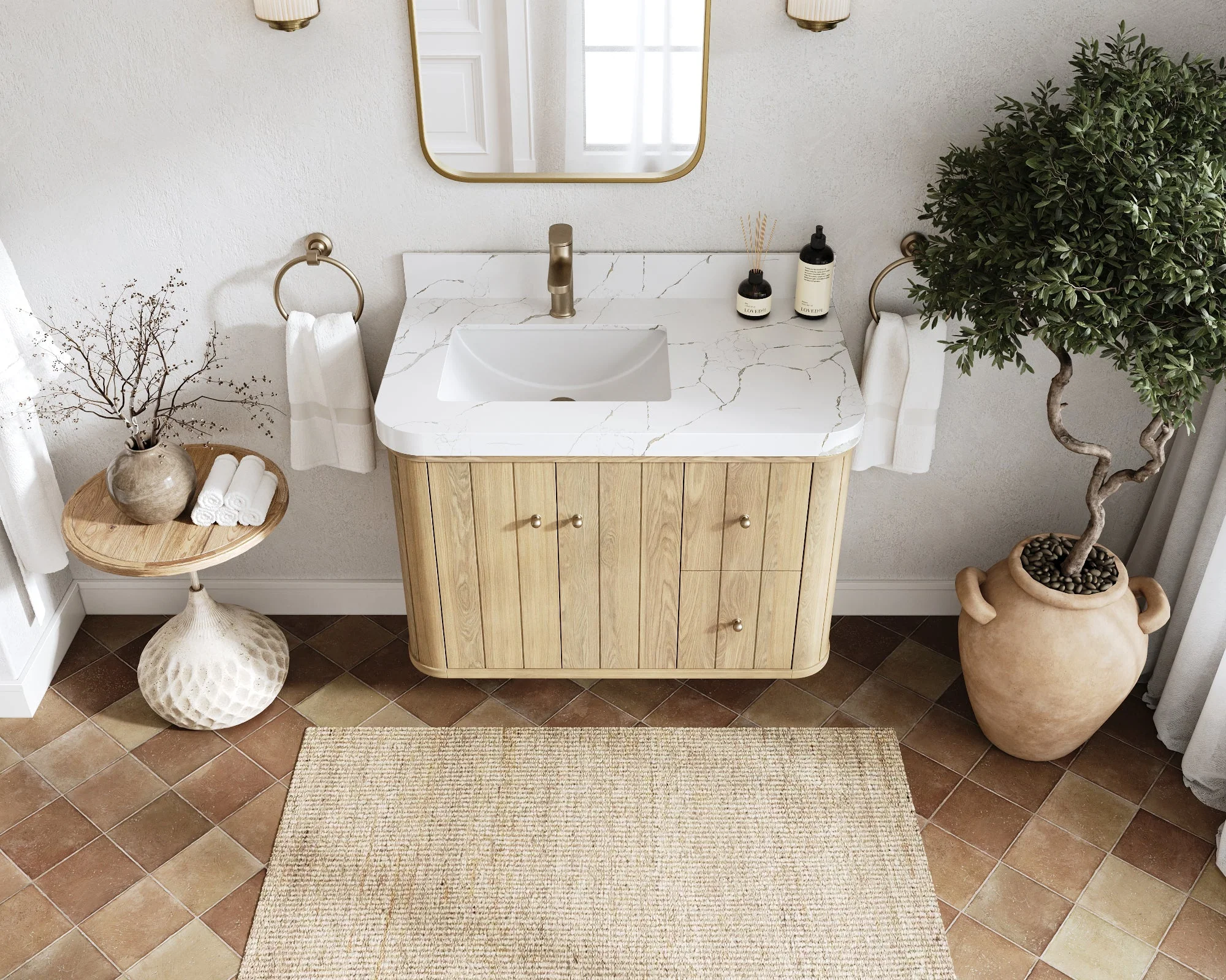 Houston White Oak 36 in. W x 22 in. D Floating Left Offset Sink Bathroom Vanity with Curved Edge Design - Image 12