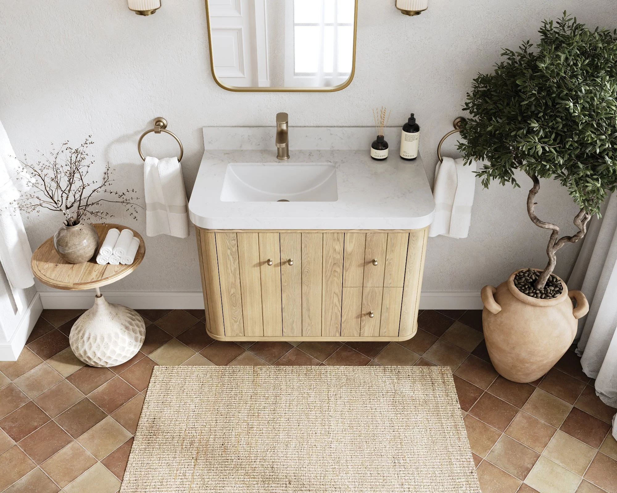 Houston White Oak 36 in. W x 22 in. D Floating Left Offset Sink Bathroom Vanity with Curved Edge Design - Image 13