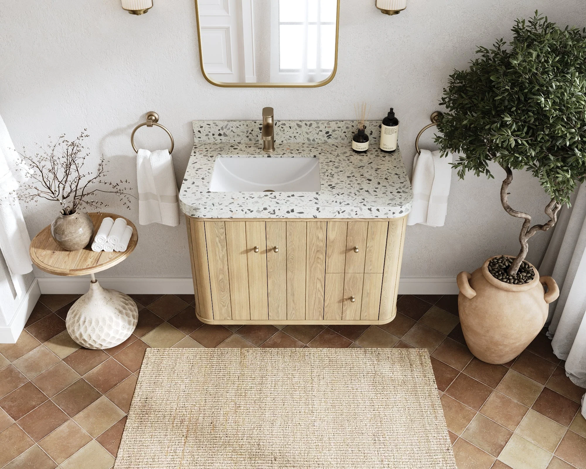 Houston White Oak 36 in. W x 22 in. D Floating Left Offset Sink Bathroom Vanity with Curved Edge Design - Image 16