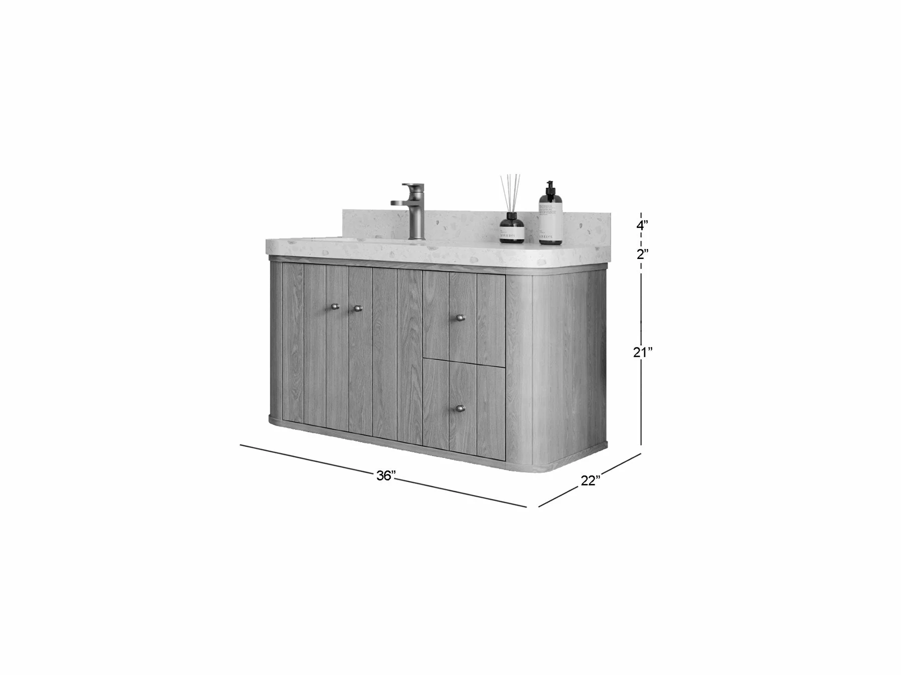 Houston White Oak 36 in. W x 22 in. D Floating Left Offset Sink Bathroom Vanity with Curved Edge Design - Image 17