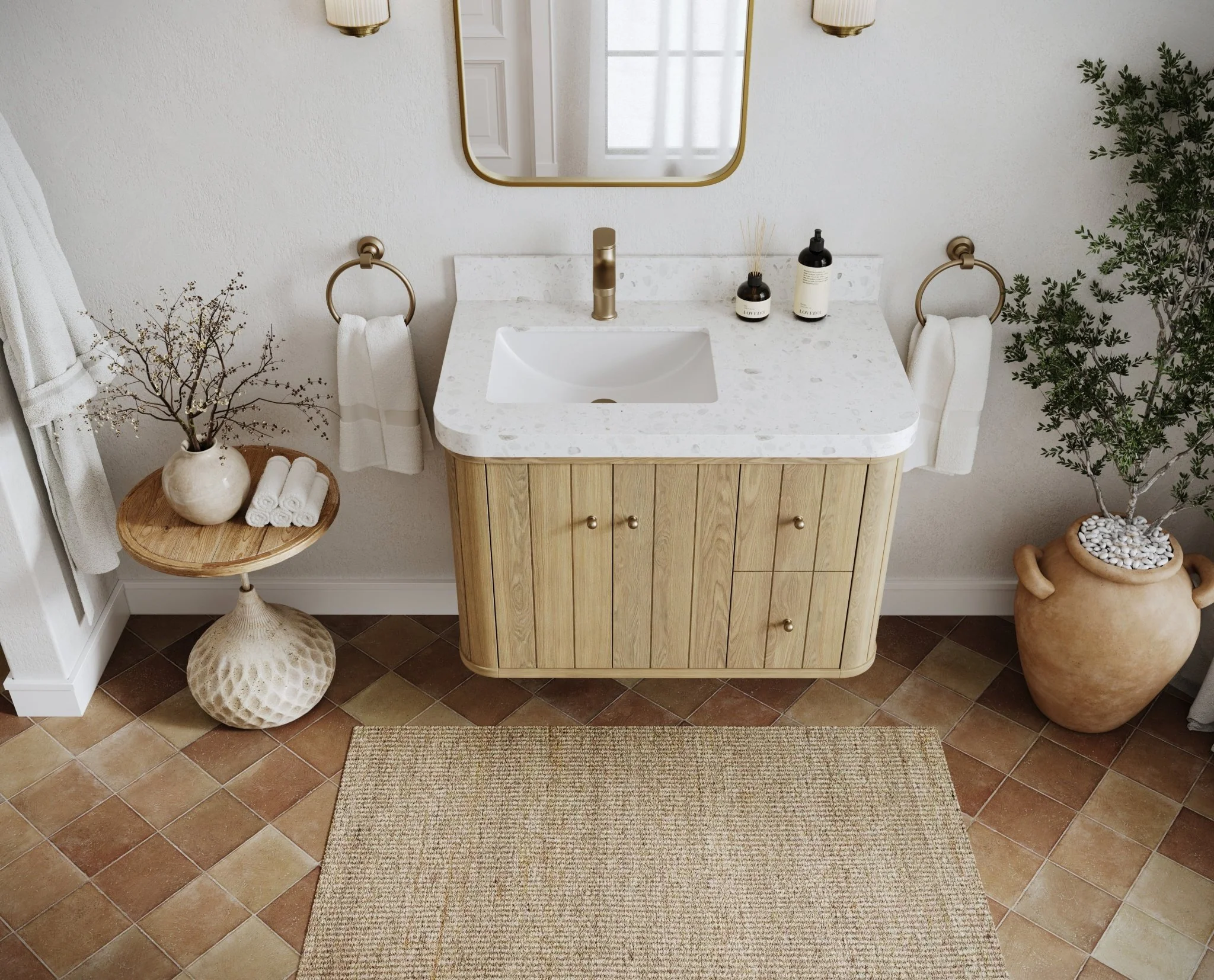Houston White Oak 36 in. W x 22 in. D Floating Left Offset Sink Bathroom Vanity with Curved Edge Design - Image 4