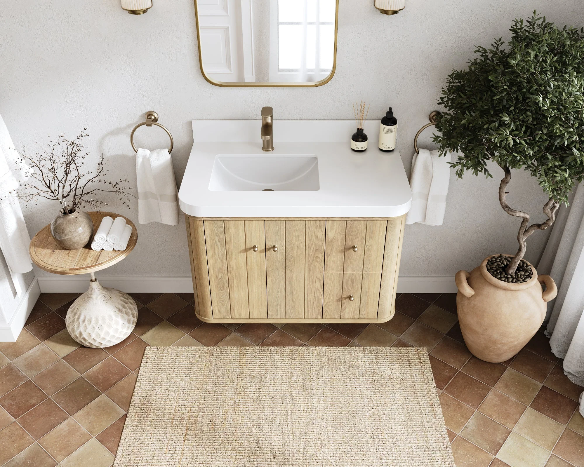 Houston White Oak 36 in. W x 22 in. D Floating Left Offset Sink Bathroom Vanity with Curved Edge Design - Image 7