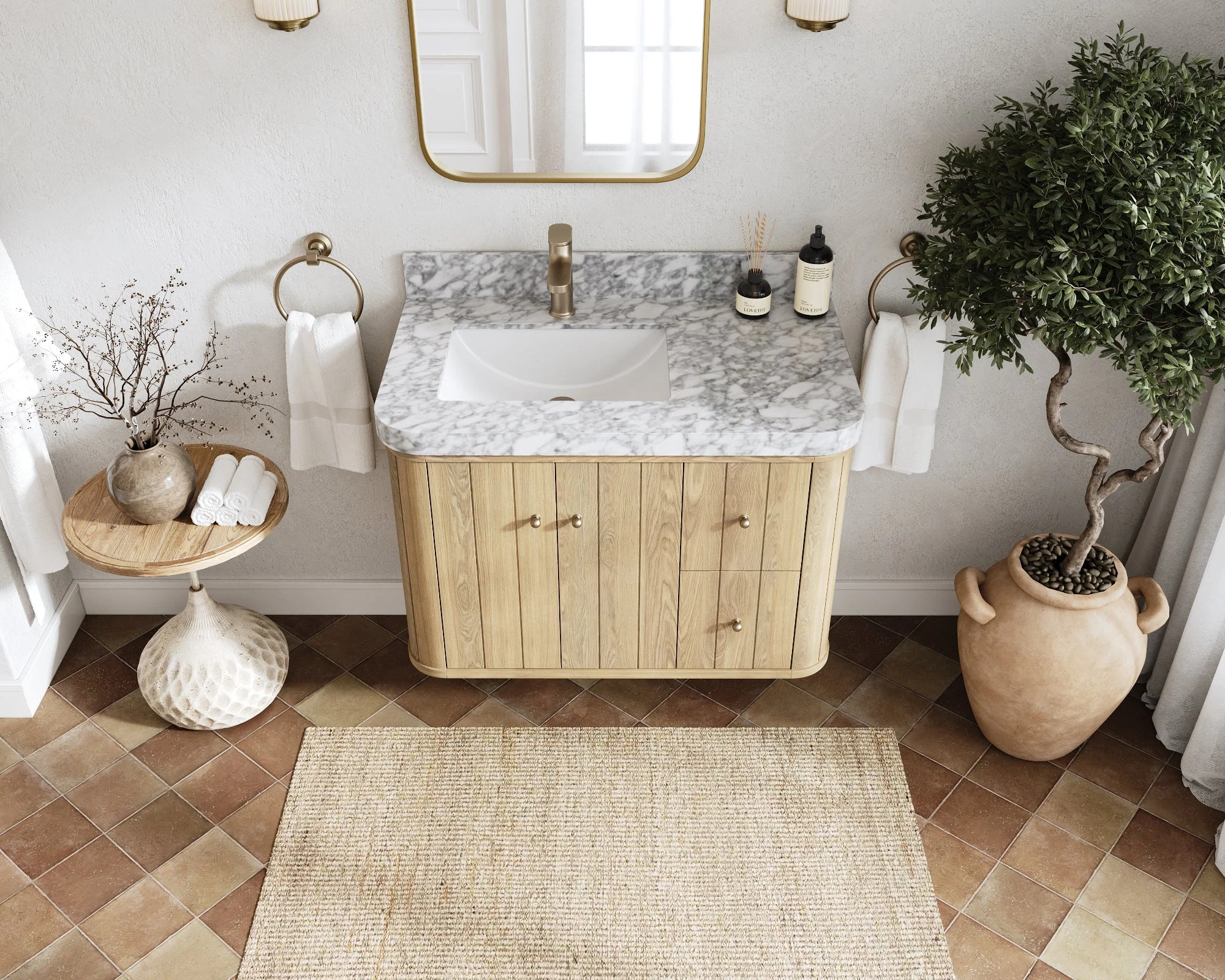 Houston White Oak 36 in. W x 22 in. D Floating Left Offset Sink Bathroom Vanity with Curved Edge Design - Image 8