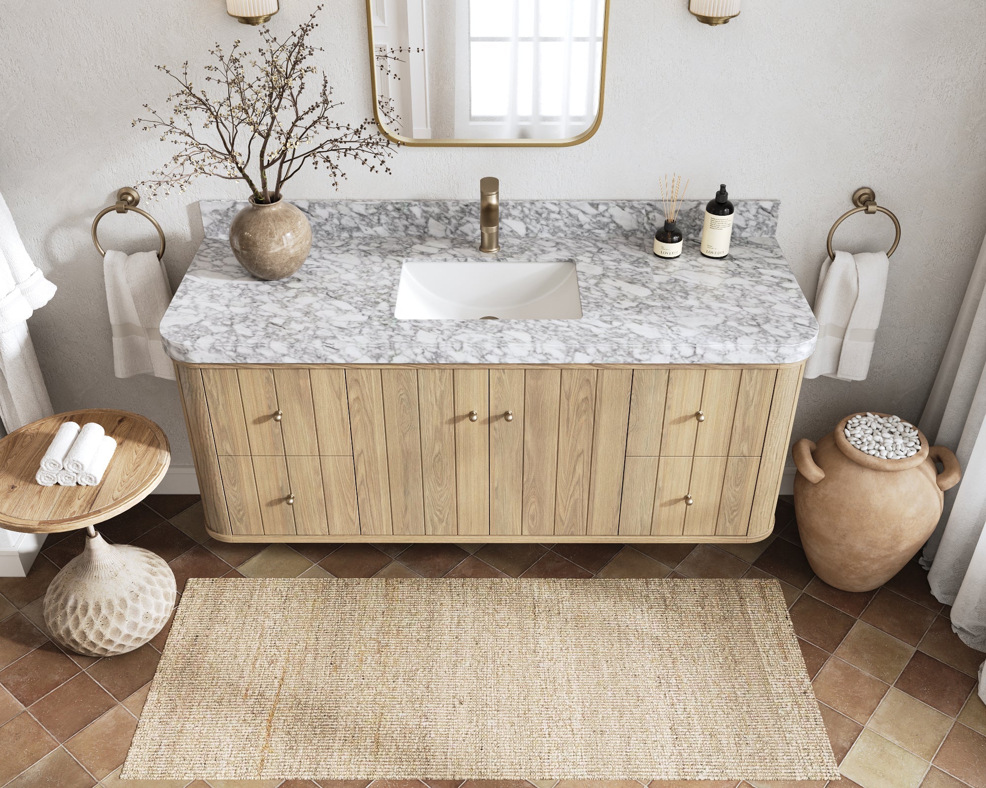 Houston White Oak 60 in. W x 22 in. D Floating Single Sink Bathroom Vanity with Curved Edge Design - Image 14