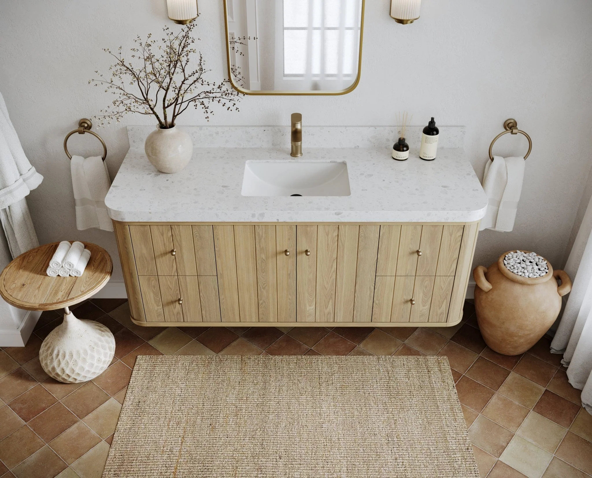 Houston White Oak 60 in. W x 22 in. D Floating Single Sink Bathroom Vanity with Curved Edge Design - Image 4