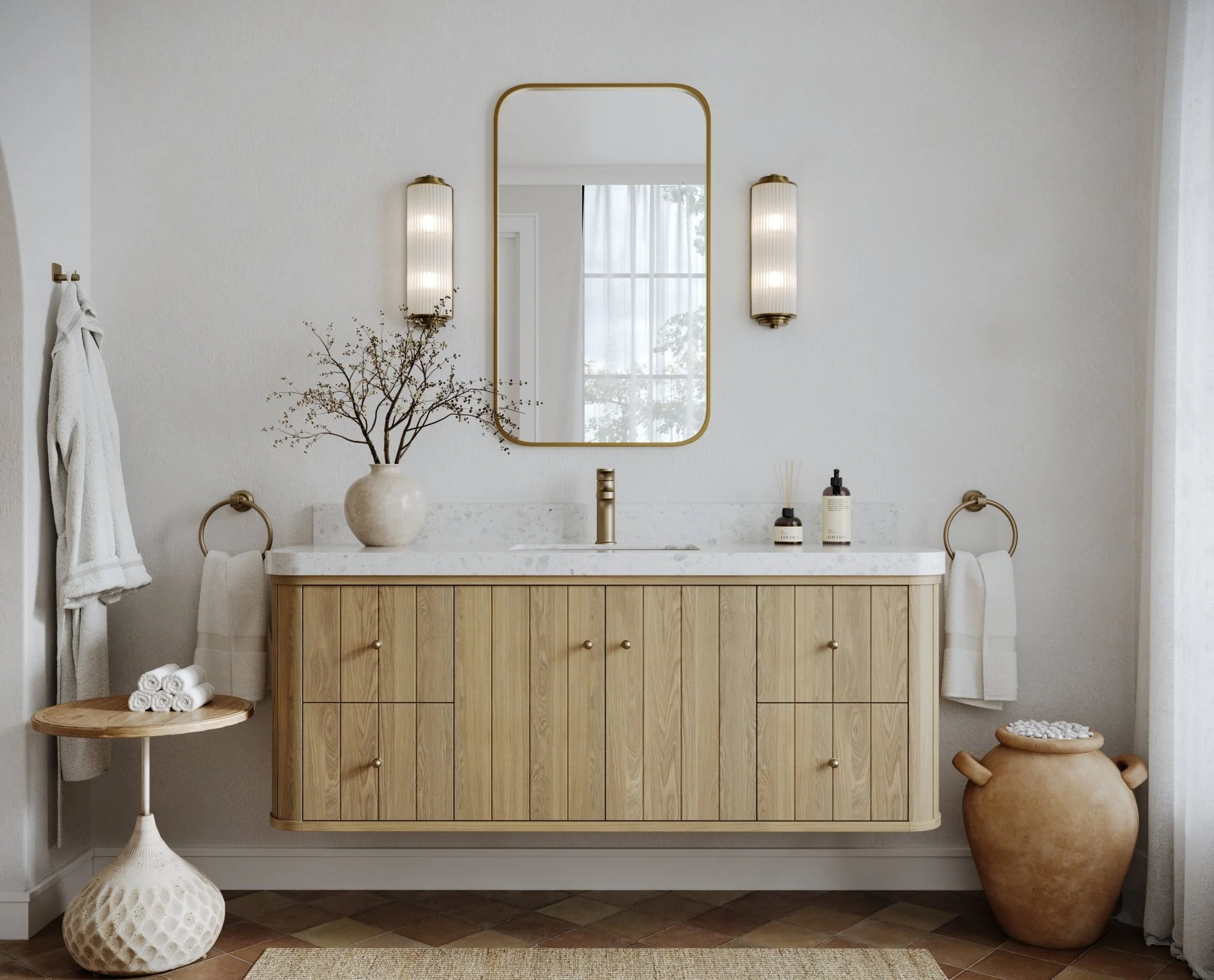Houston White Oak 60 in. W x 22 in. D Floating Single Sink Bathroom Vanity with Curved Edge Design - Image 5