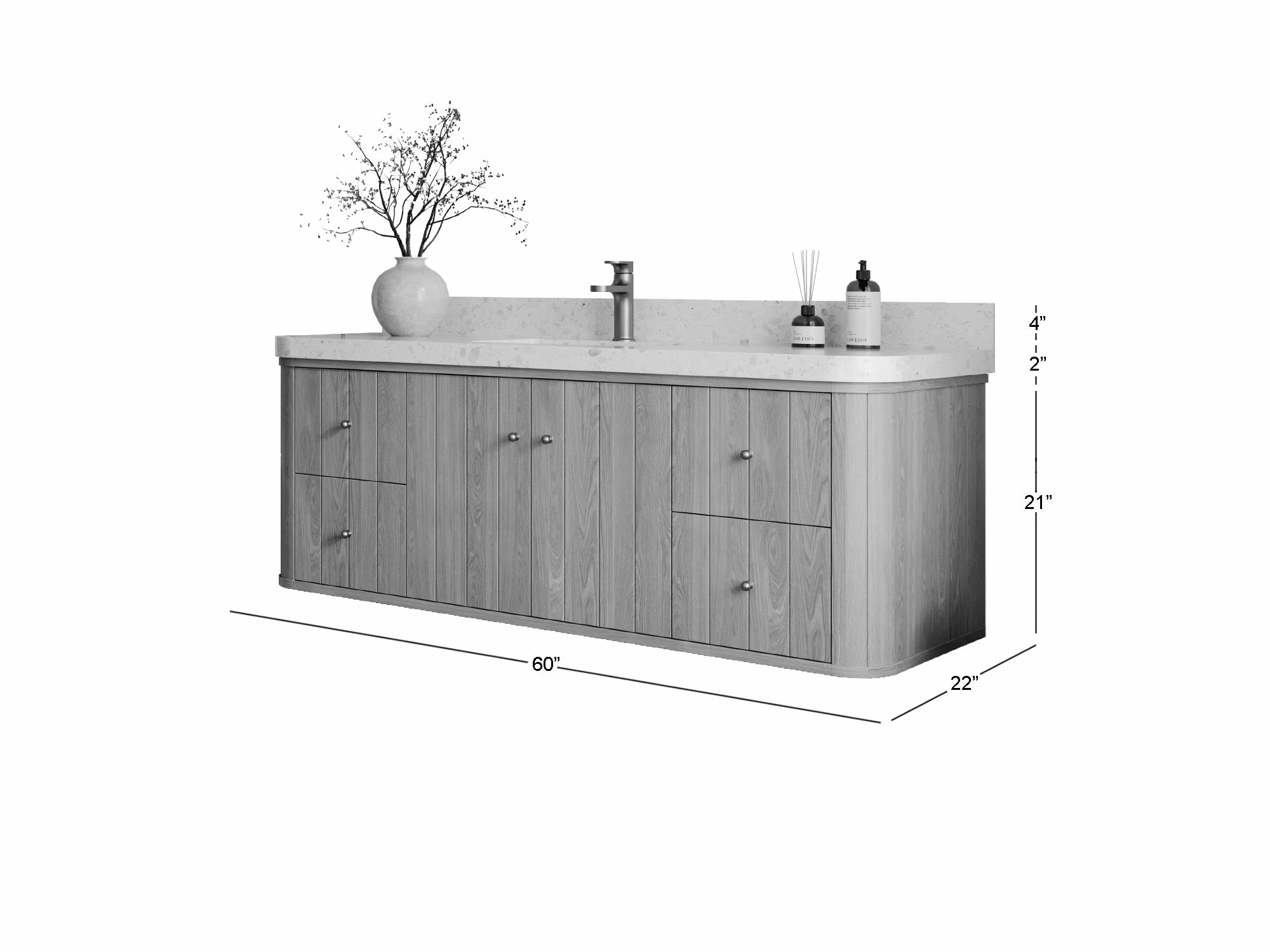 Houston White Oak 60 in. W x 22 in. D Floating Single Sink Bathroom Vanity with Curved Edge Design - Image 7