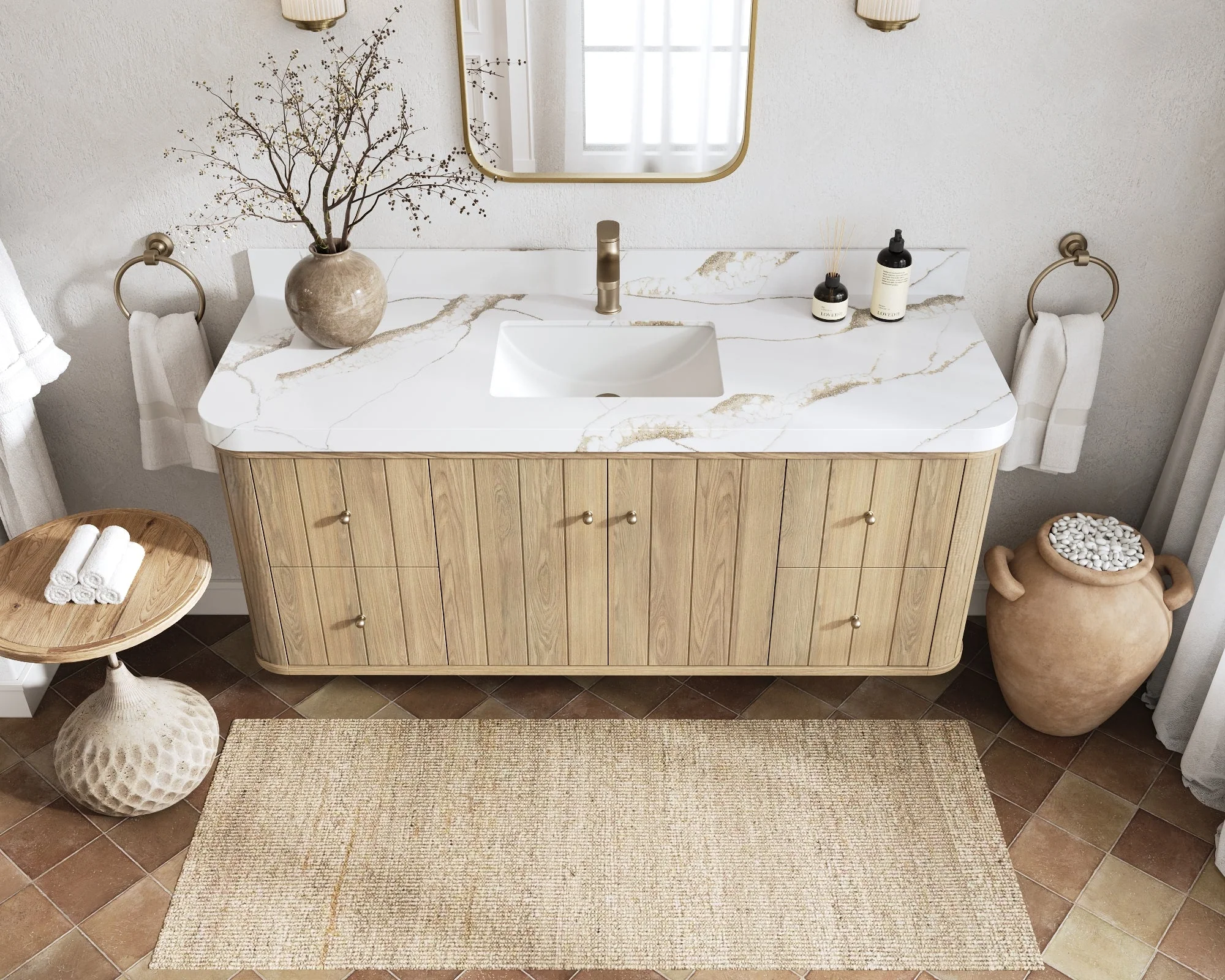 Houston White Oak 60 in. W x 22 in. D Floating Single Sink Bathroom Vanity with Curved Edge Design - Image 8