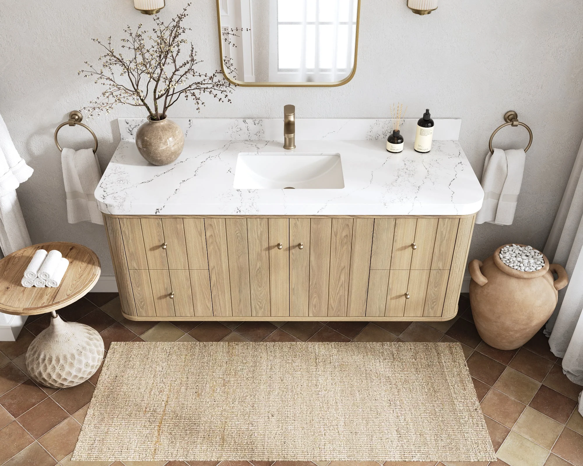 Houston White Oak 60 in. W x 22 in. D Floating Single Sink Bathroom Vanity with Curved Edge Design - Image 9