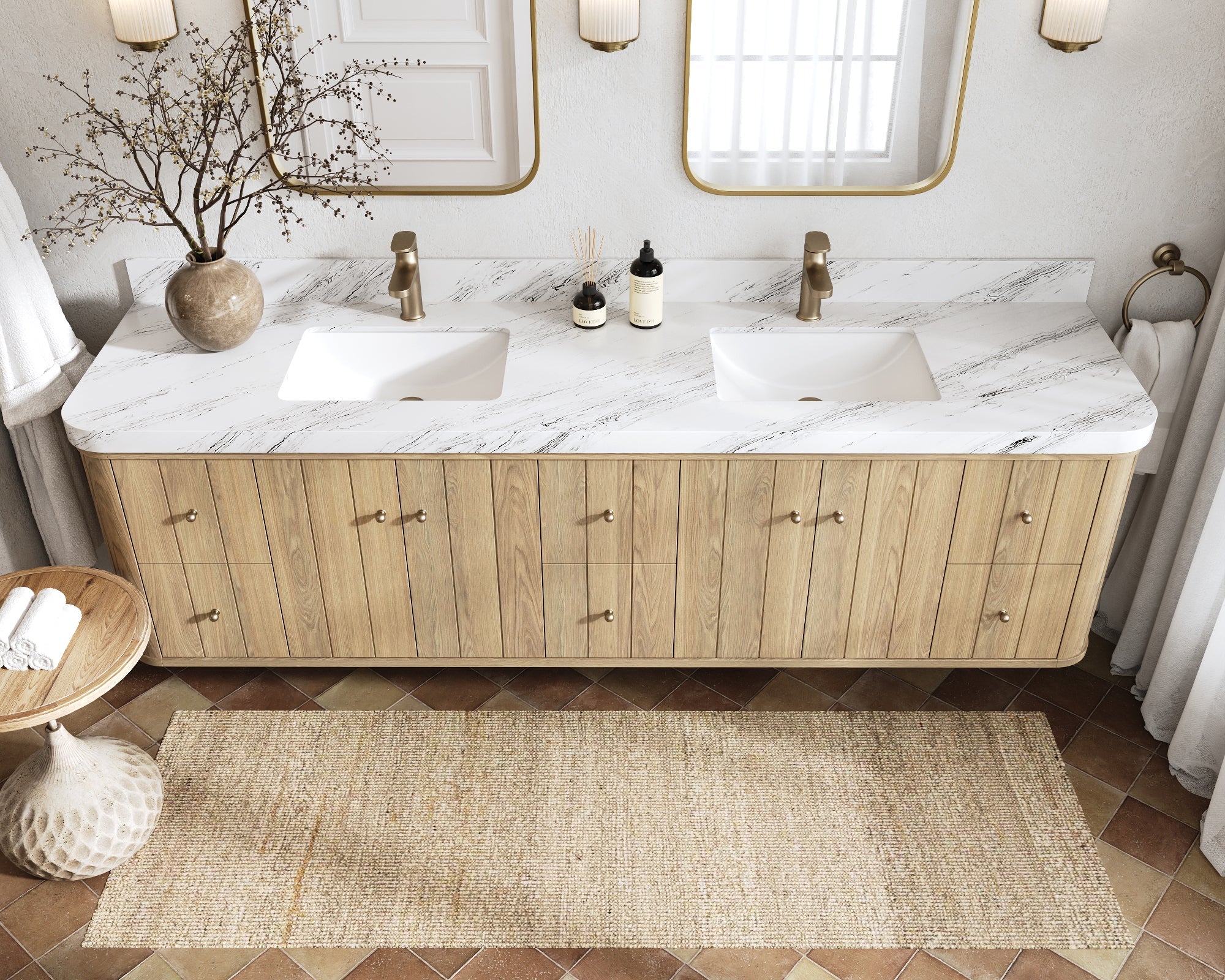 Houston White Oak 84 in. W x 22 in. D Floating Double Sink Bathroom Vanity with Curved Edge Design - Image 11